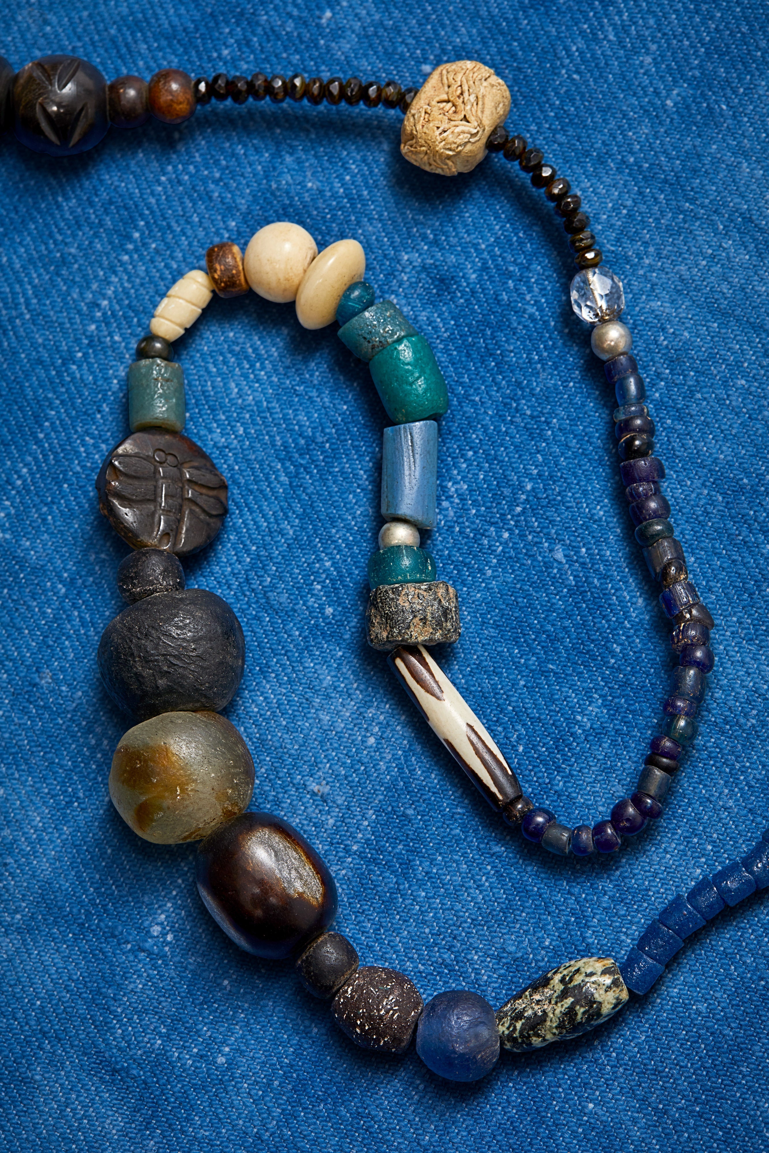 EXTRA LONG INDIGO AND BLACK DRAGONFLY WRAP-AROUND AROUND NECKLACE