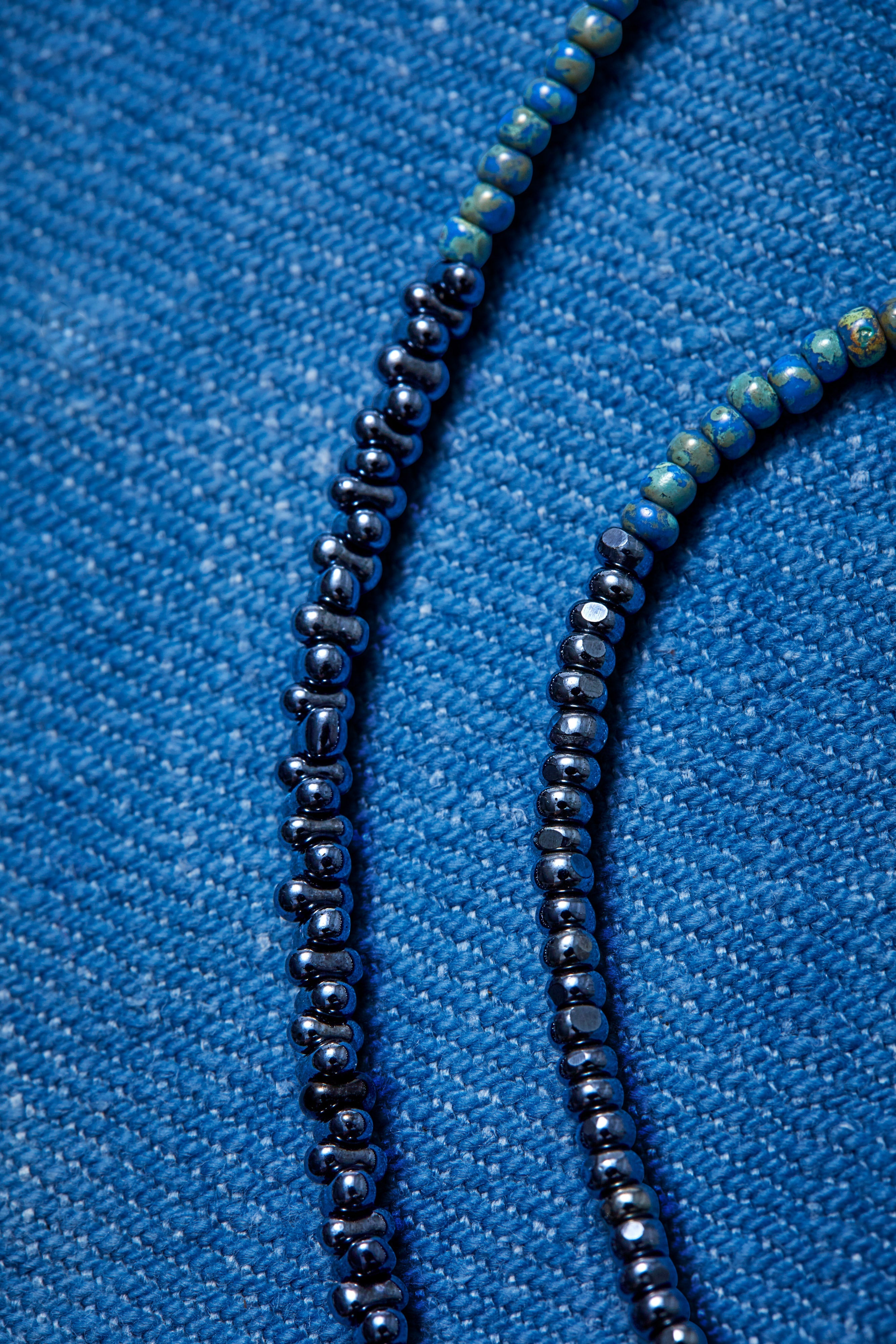 EXTRA LONG INDIGO AND BLACK DRAGONFLY WRAP-AROUND AROUND NECKLACE