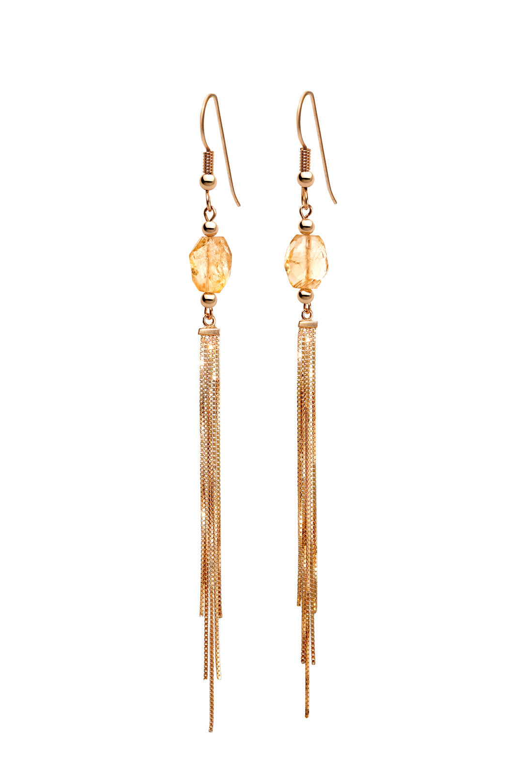 CITRINE 14K GOLD TASSEL EARRINGS