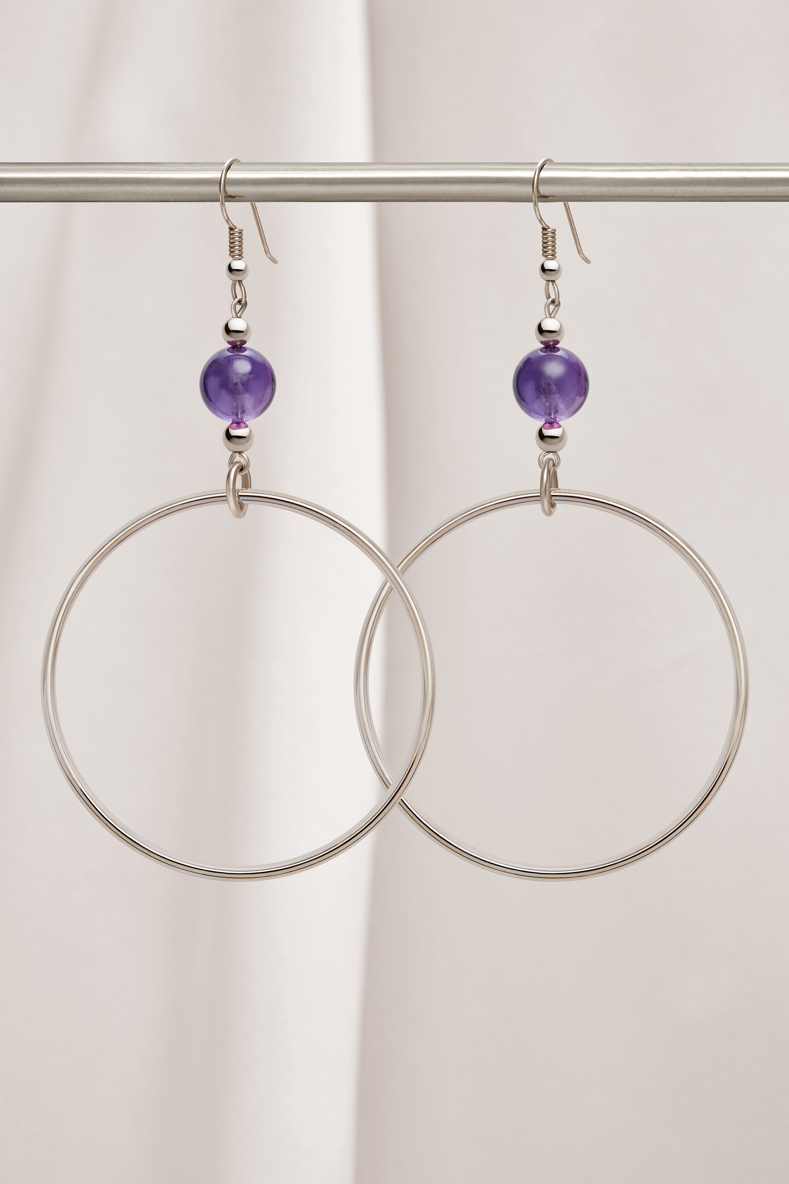 PURPLE AMETHYST CLASSIC STERLING SILVER HOOP EARRINGS