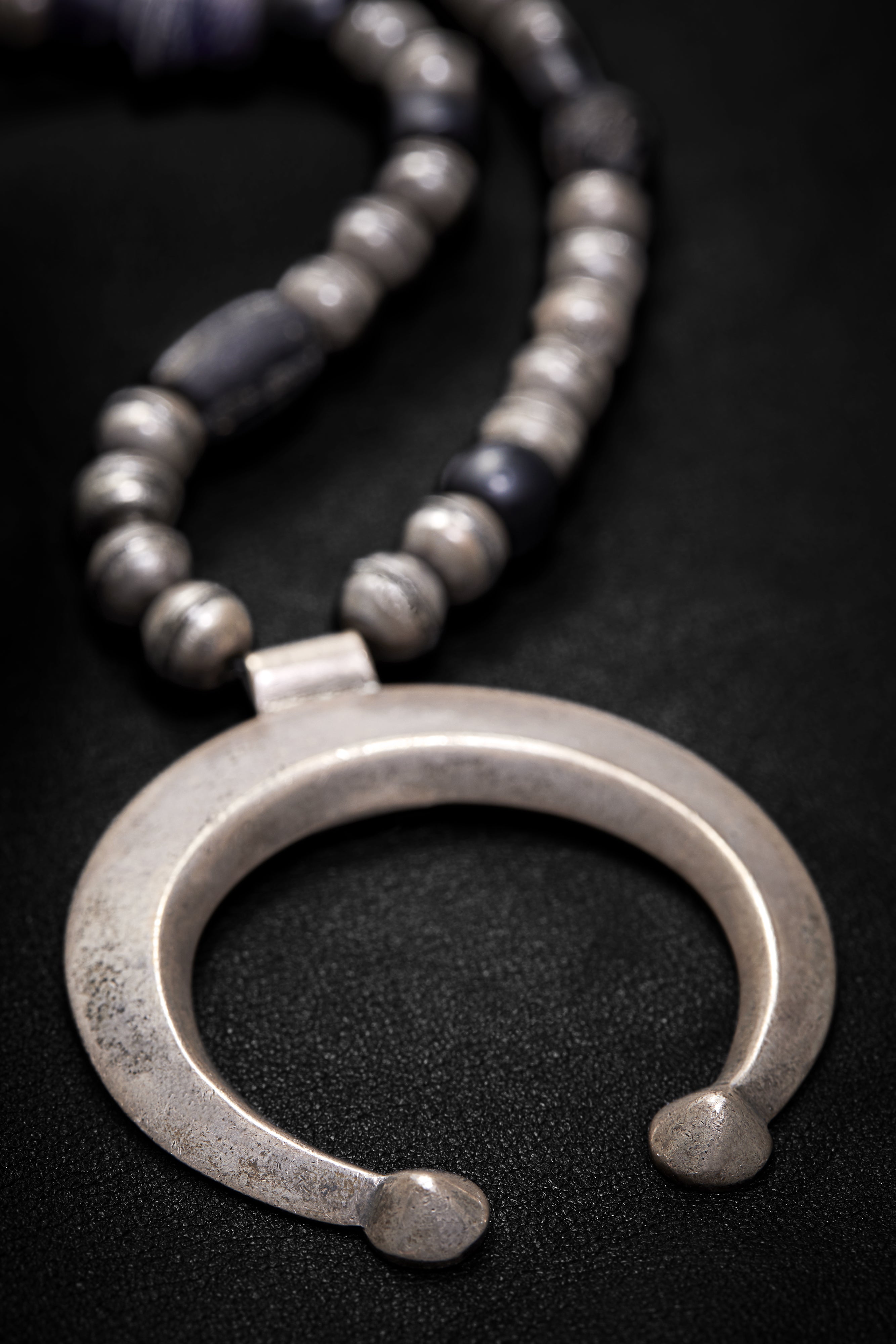 OXIDIZED STERLING DILVER SND BLACK VINTAGE NAJA NECKLACE