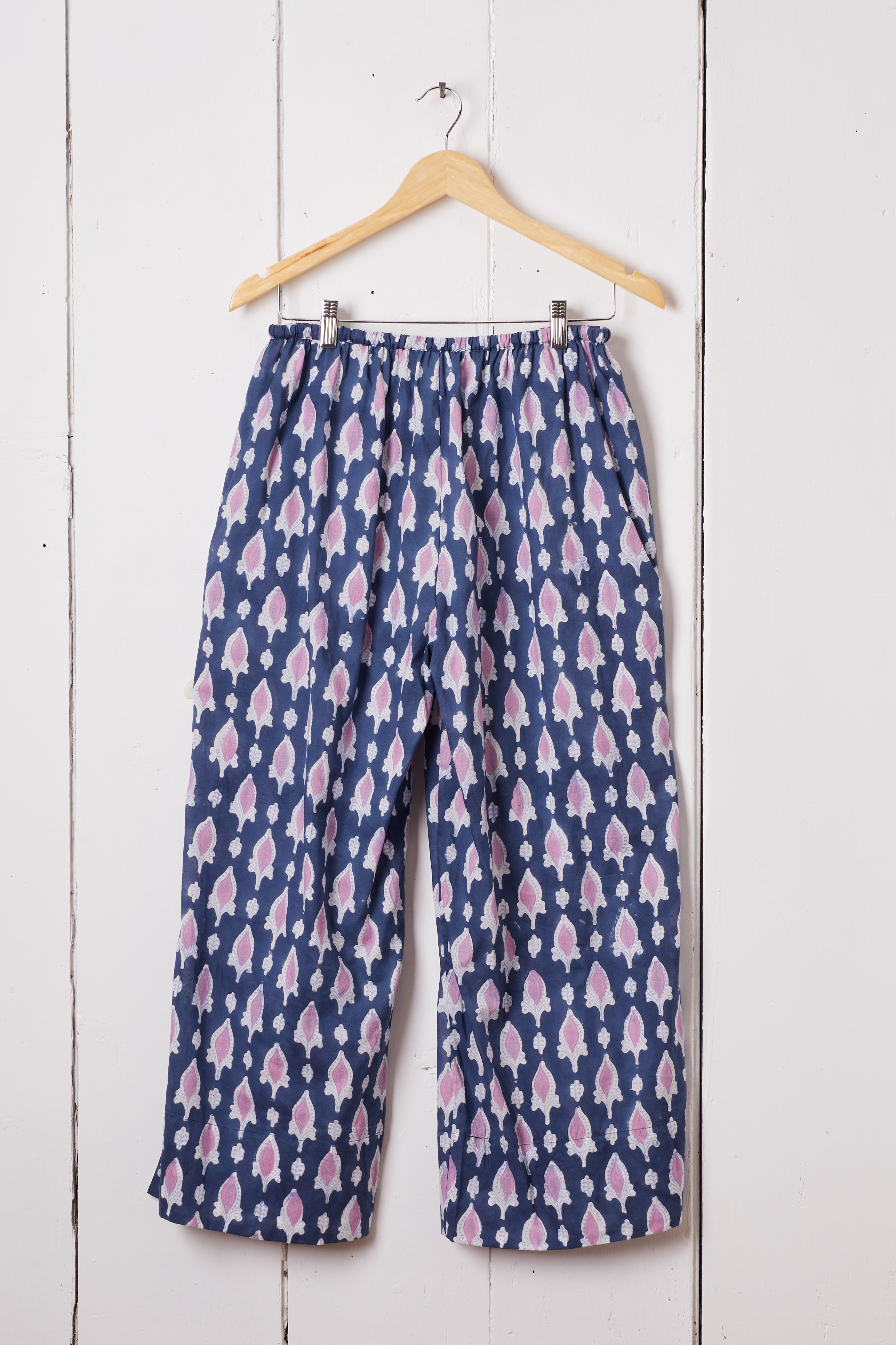 NAVY AND PINK HAND BLOCK PRINT LOUNGE PANTS