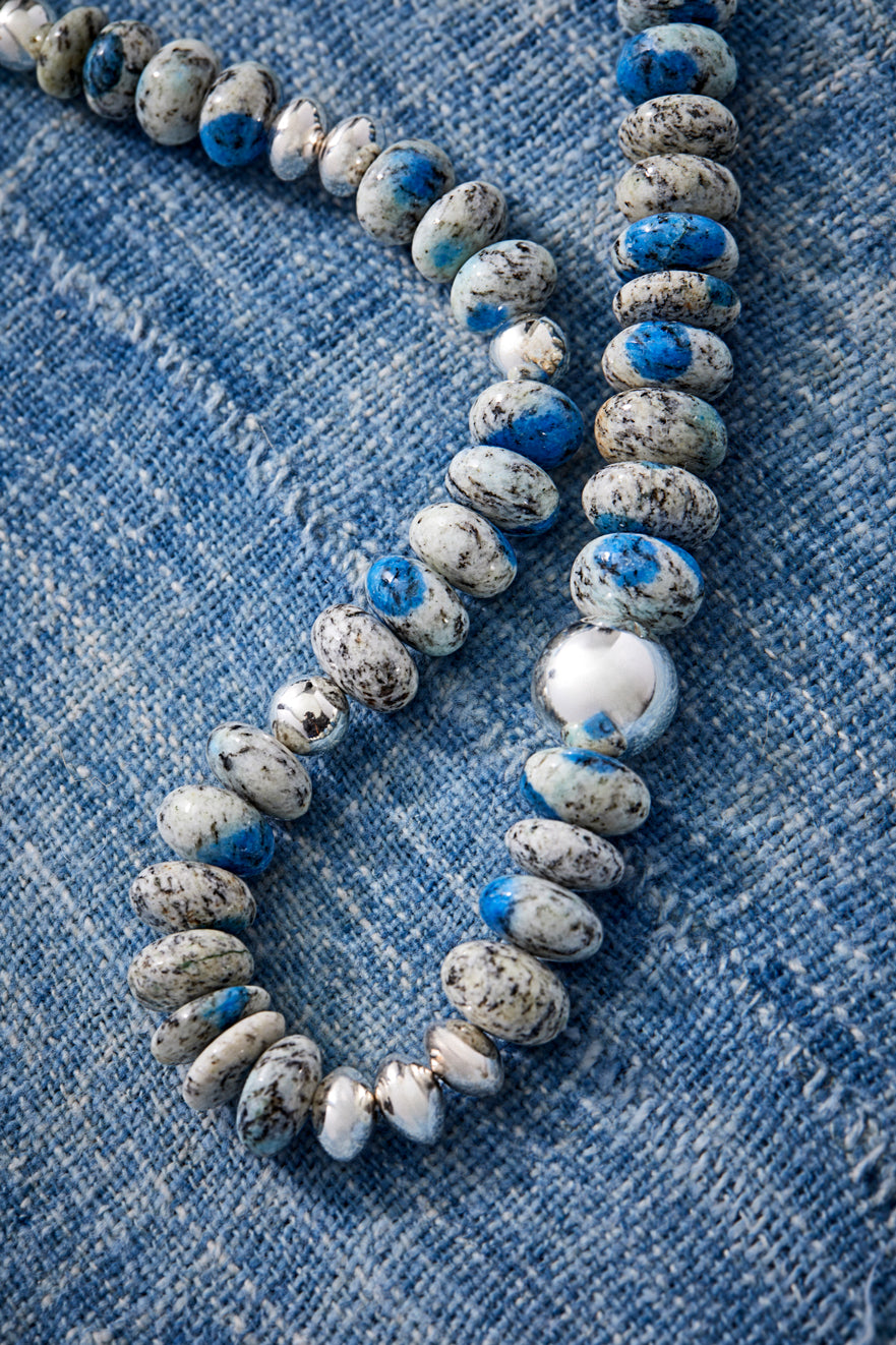 K2 Granite White And Blue Gemstone With Sterling Silver Necklace