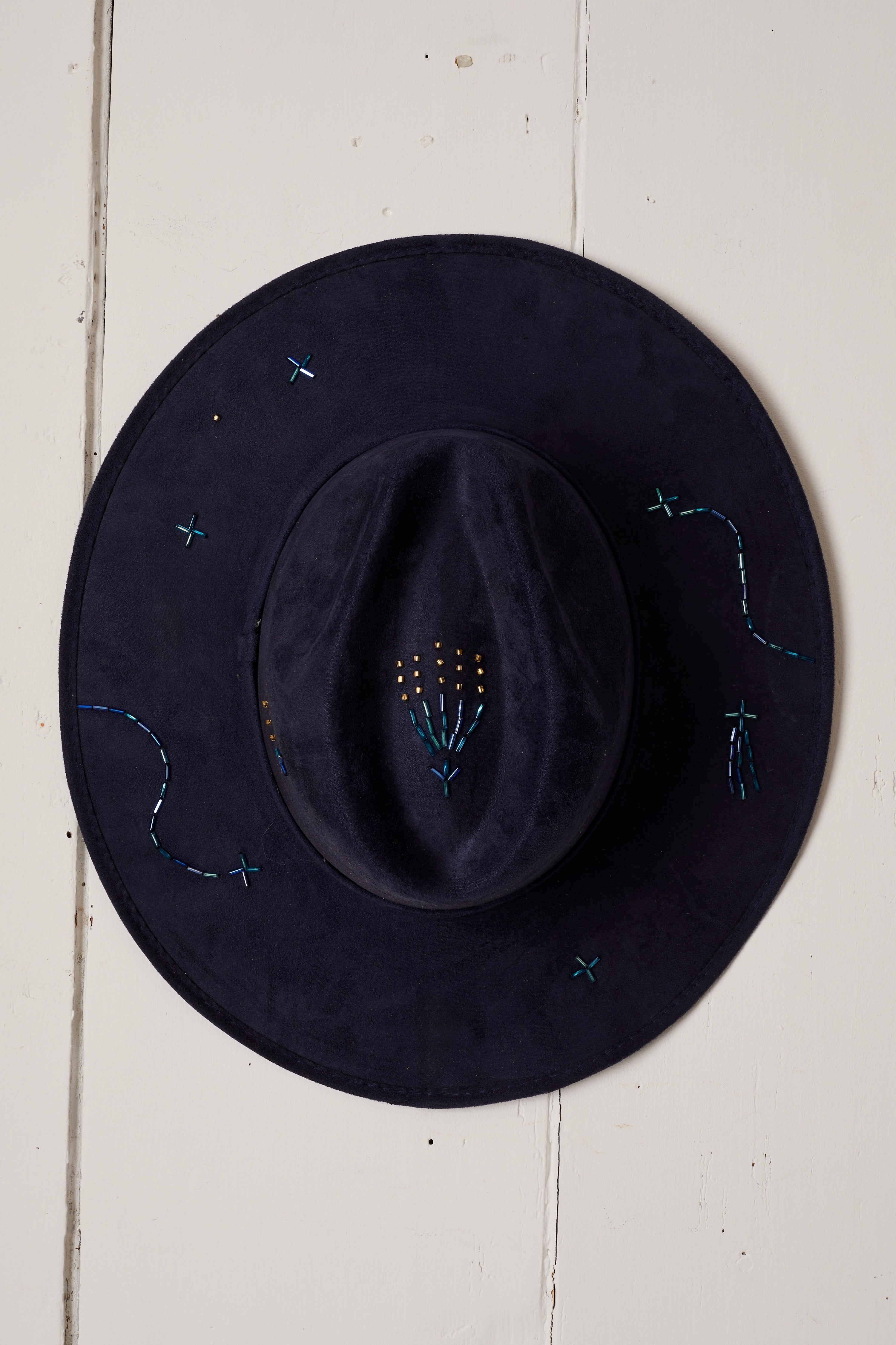 NAVY FELT BEADED COWBOY GAT