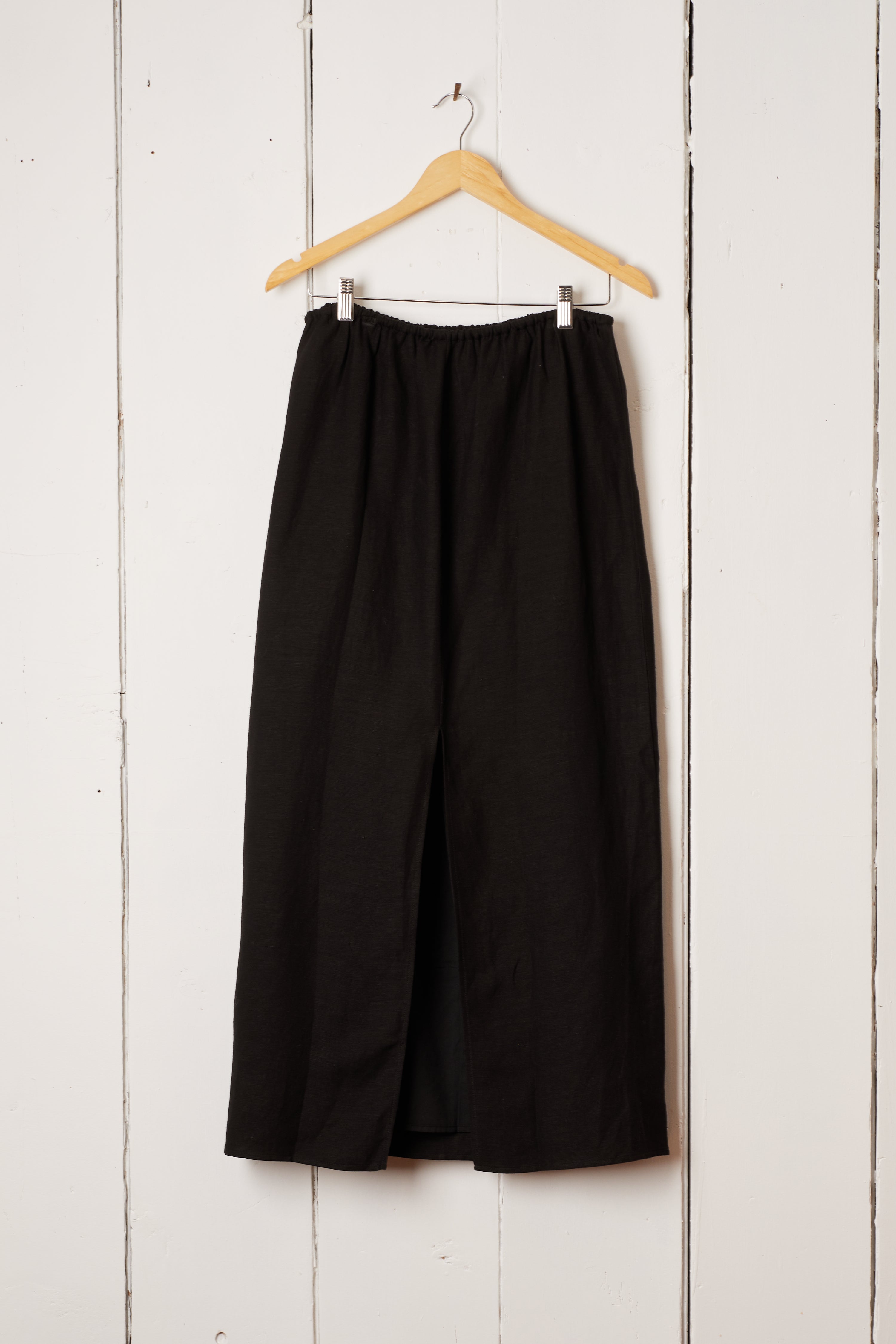 BLACK LINEN LONG DRAWSTRING SKIRT