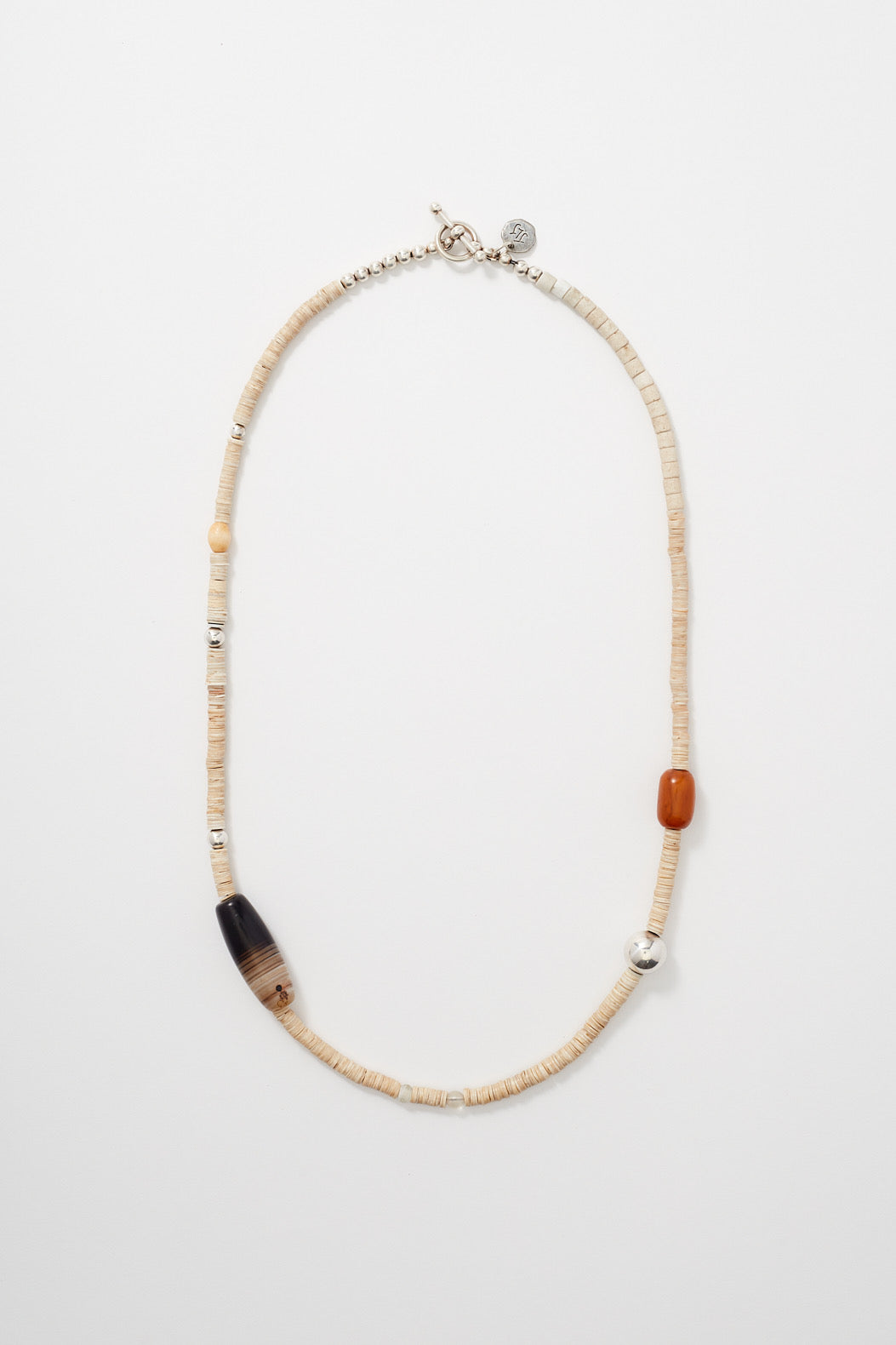 CREAMY AMBER AND AGATE STERLING SILVER NECKLACE