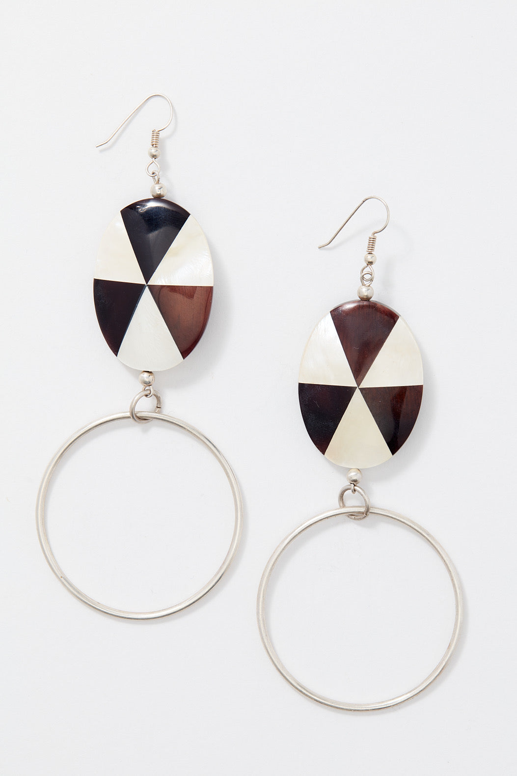 LARGE PINWHEEL SHELL SILVER STERLING HOOP EARRINGS