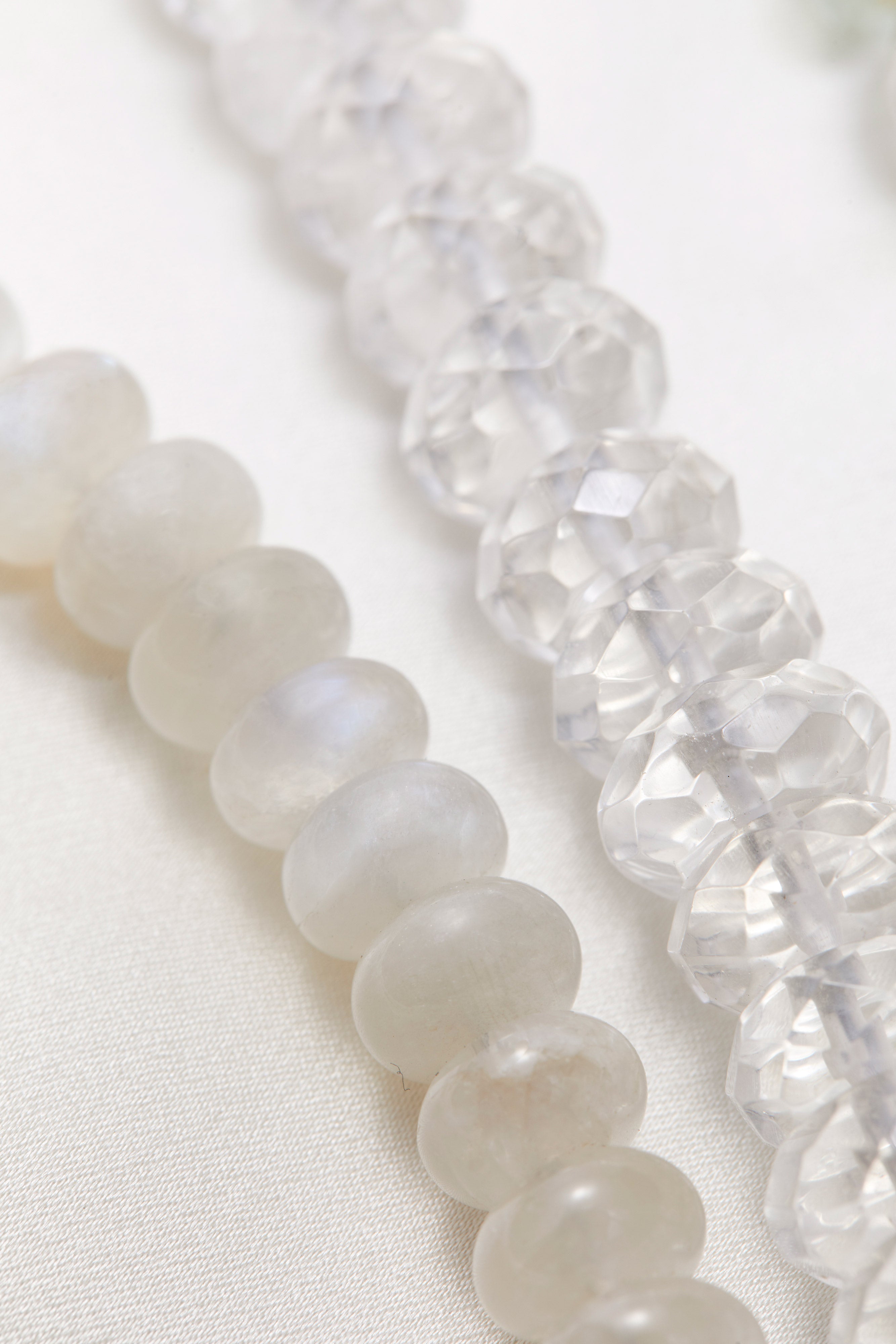 LONG CRYSTAL QUARTZ AND MOONSTONE GEOMETRIC NECKLACE