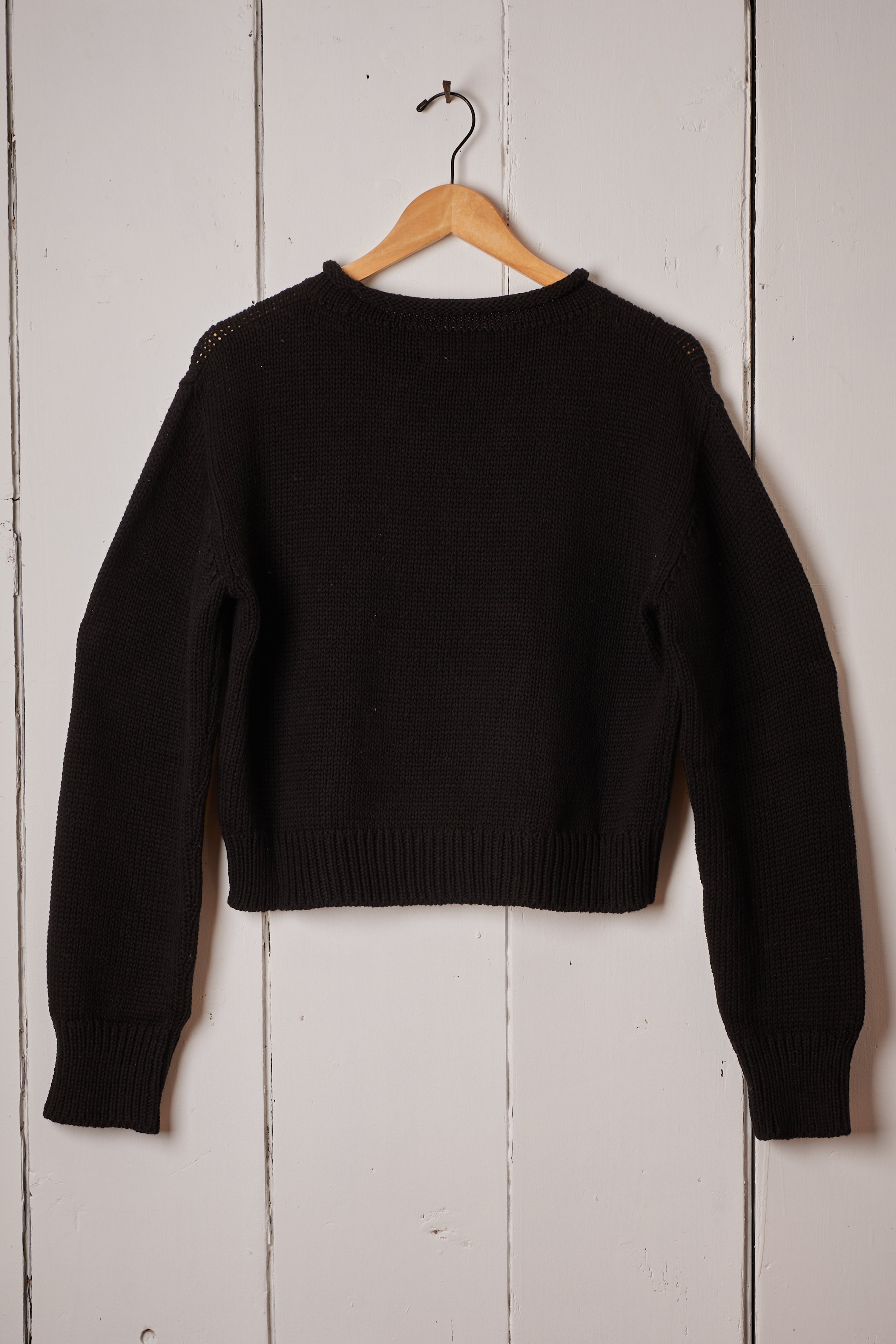 BLACK COTTON ROLL NECK SWEATER
