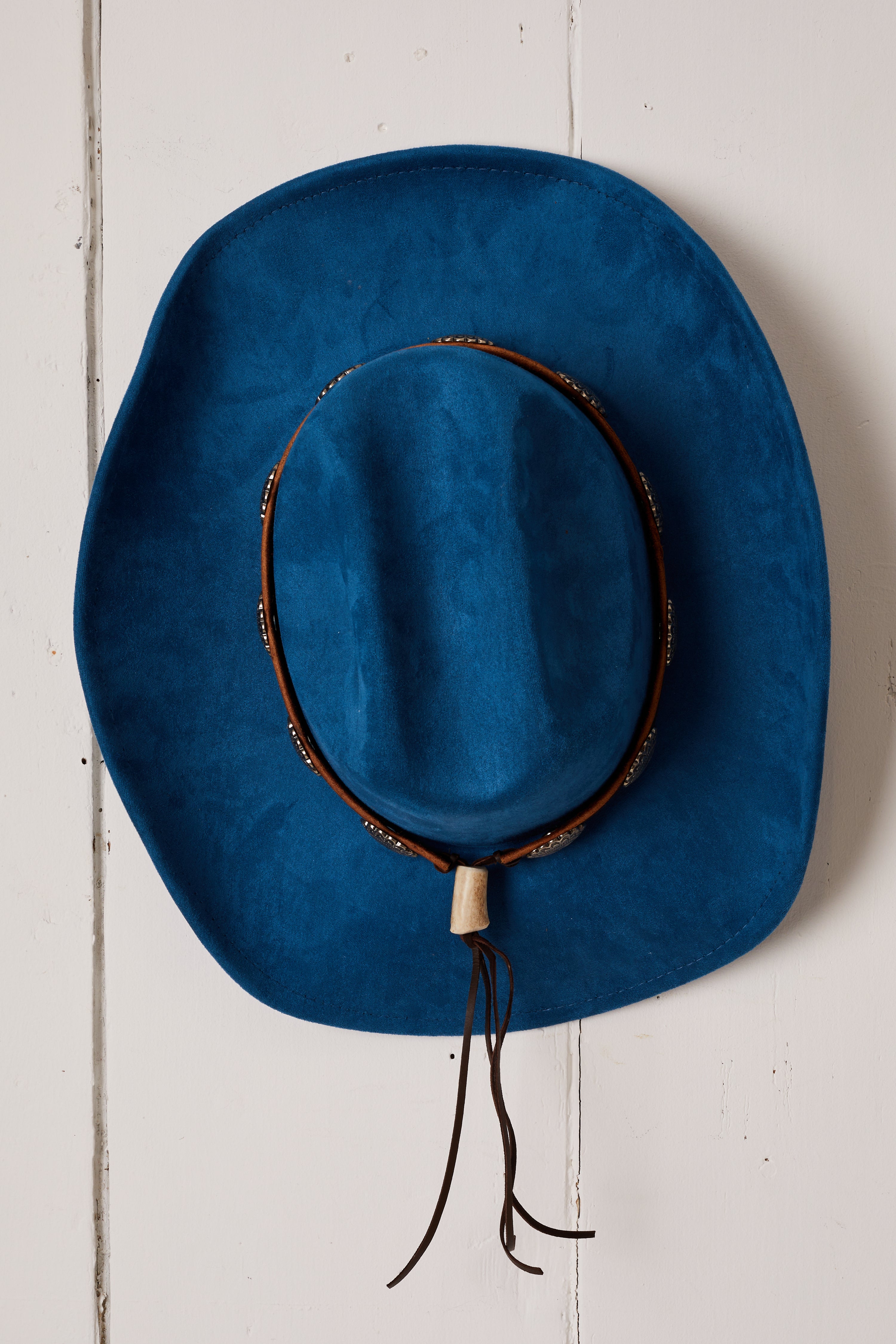 ROYAL BLUE VEGAN RUGGED LEATHER CONCHO AND BONE COWBOY HAT