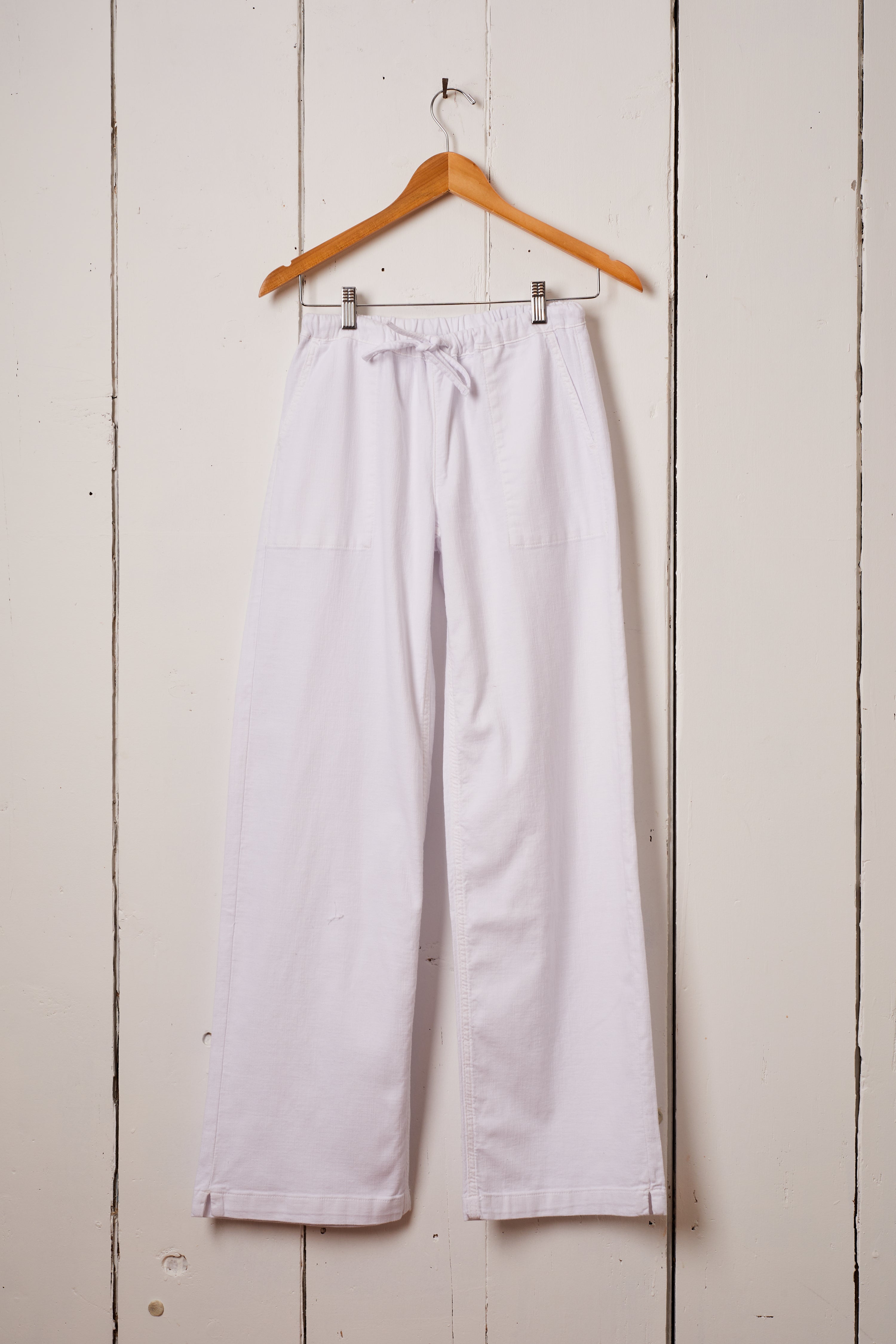 WHITE COTTON TWILL DRAWSTRING PANTS