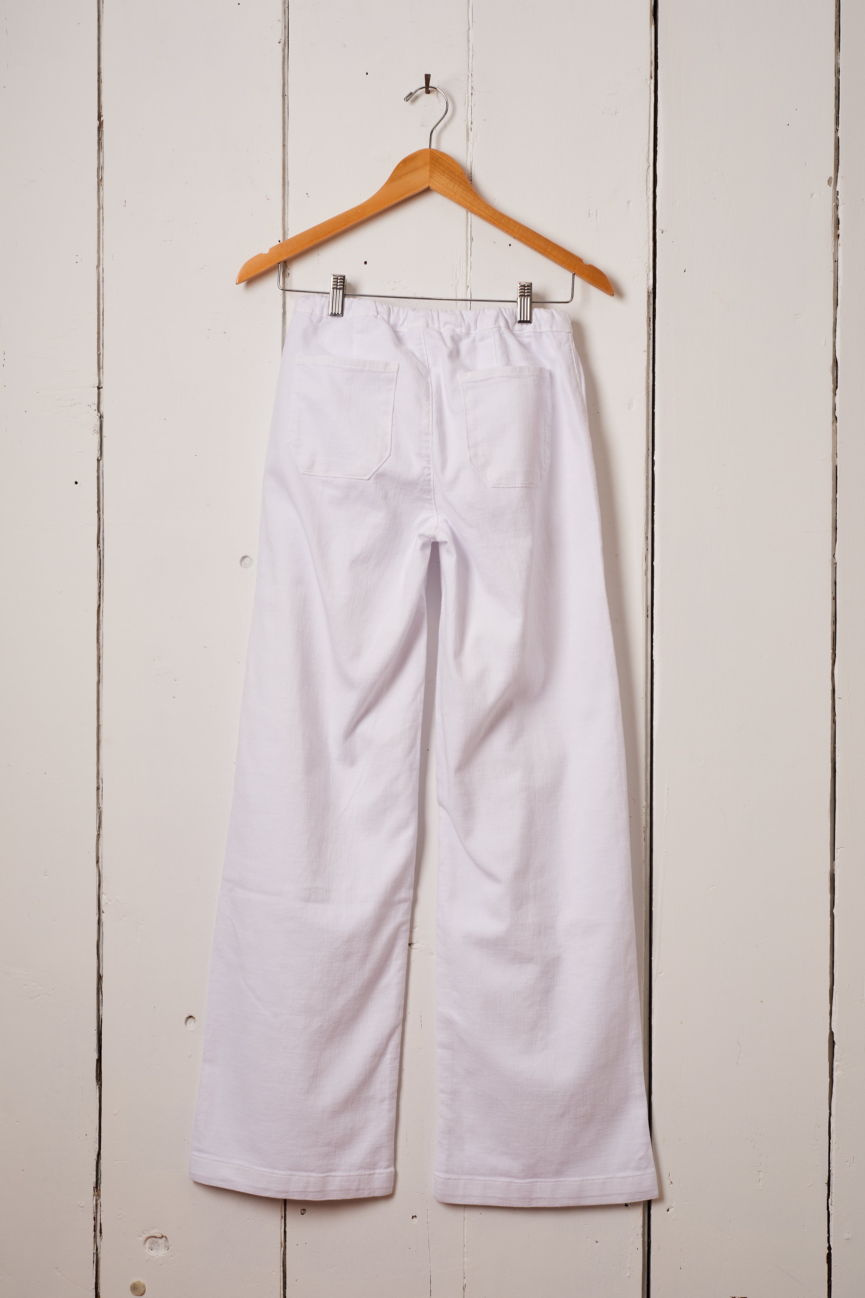 WHITE COTTON TWILL DRAWSTRING PANTS