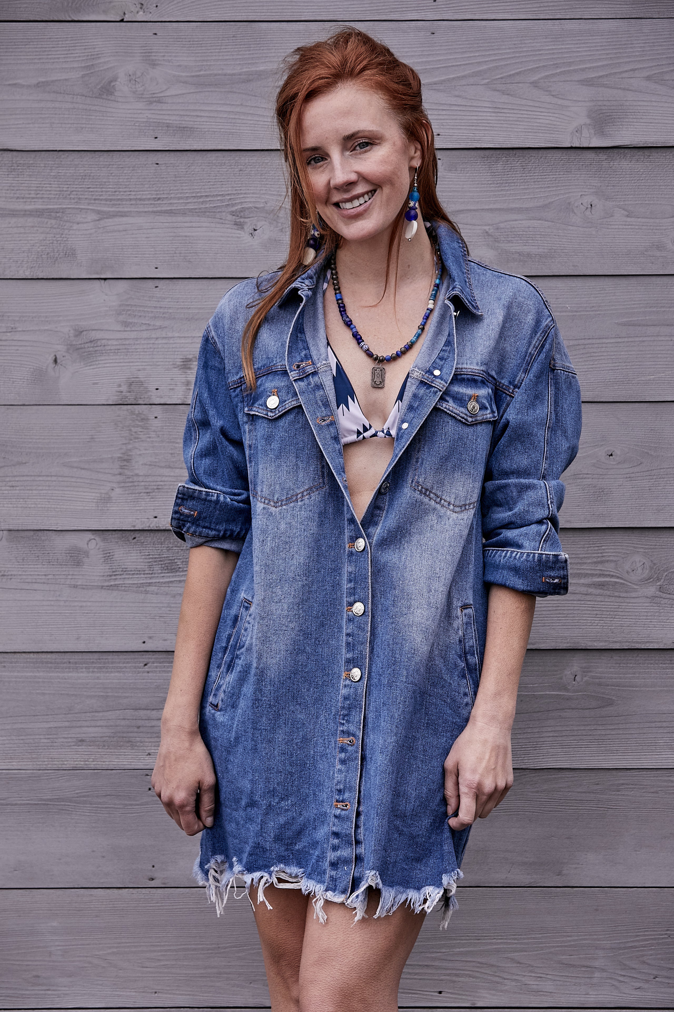 DISTRESSED DENIM LONG SHIRT