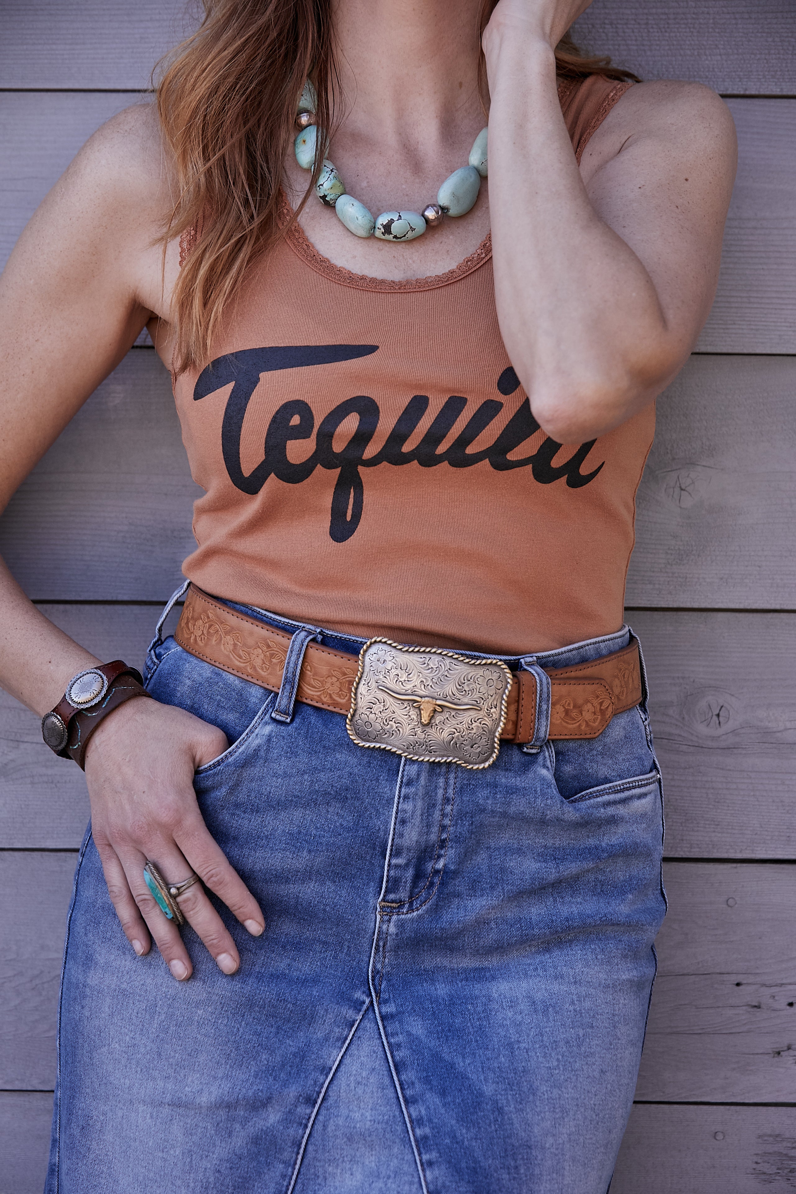 TEQUILA LACE TANK - COGNAC