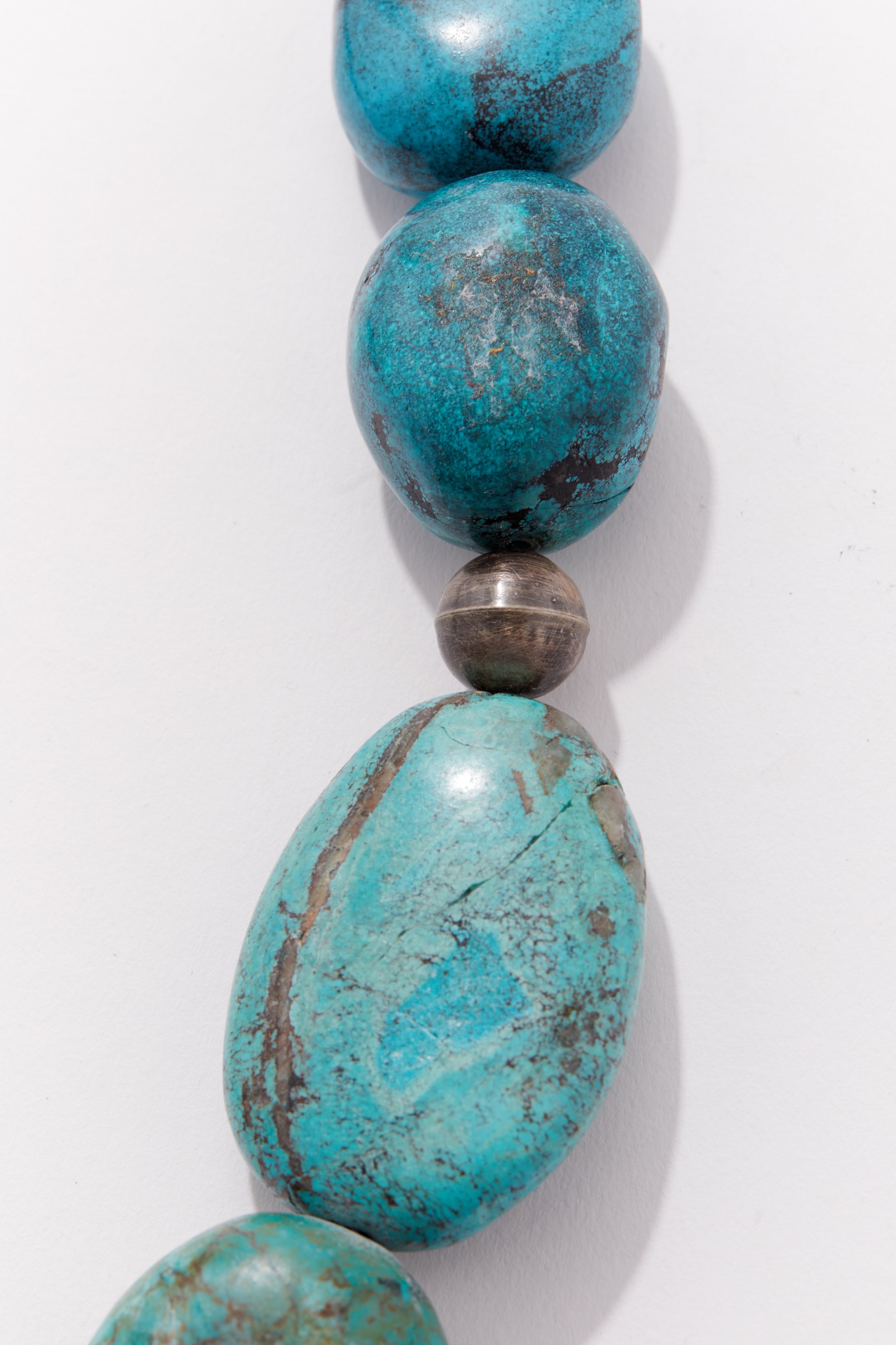 JUMBO TURQUOISE AND OXIDIZED STERLING SILVER NECKLACE