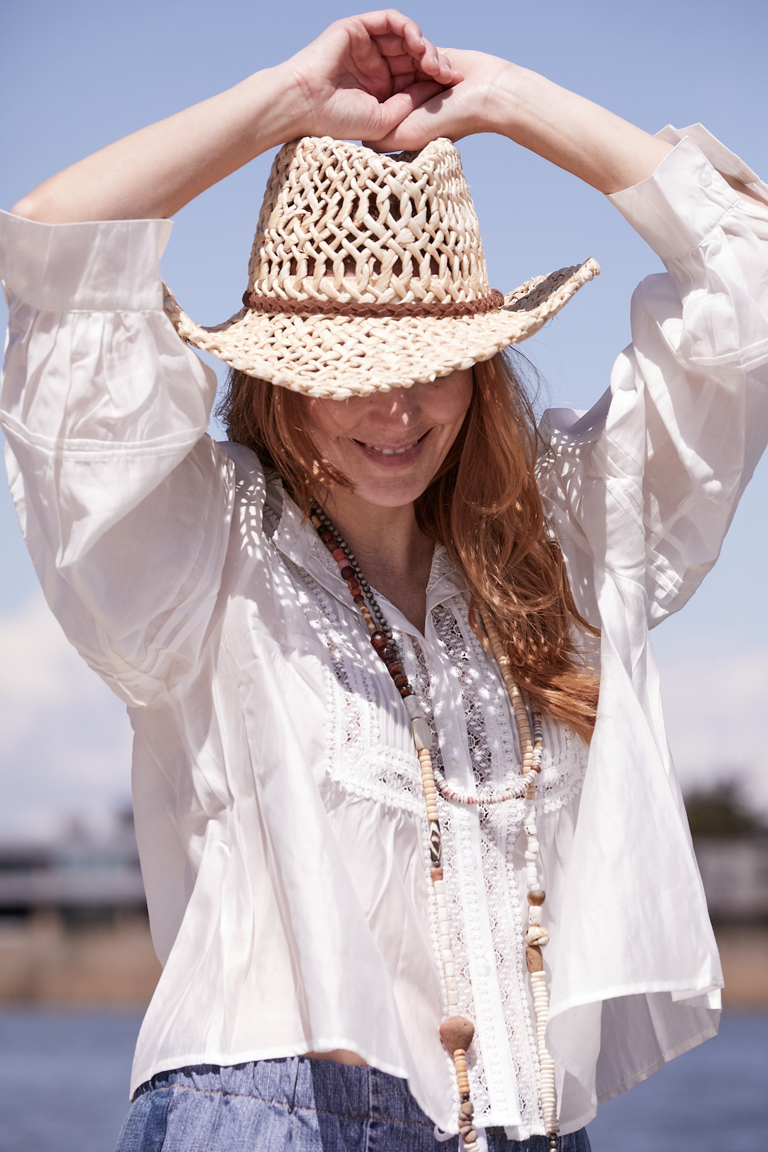 WHITE LONG SLEEVE LACE EMBROIDERED BLOUSE