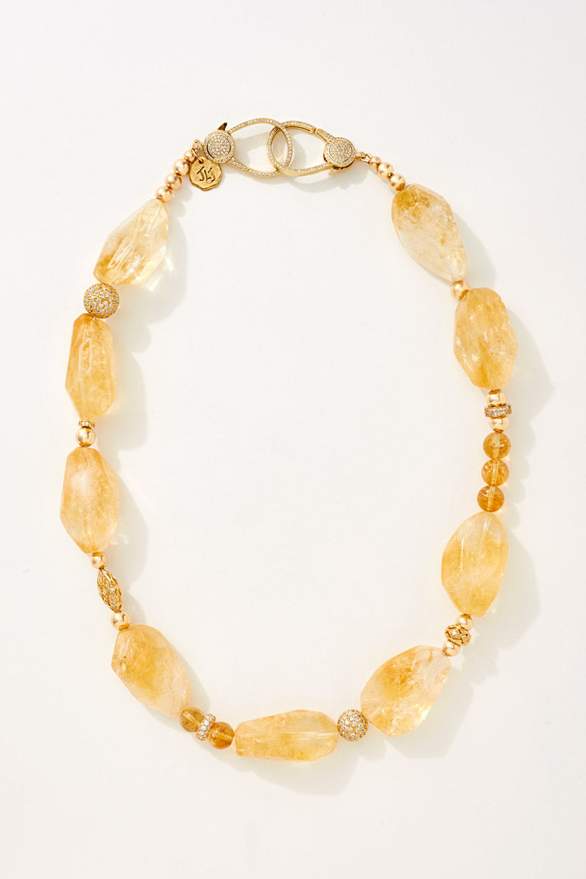 14K GOLD CTRINE AND CUBIC ZIRCONIA LIONESS NECKLACE