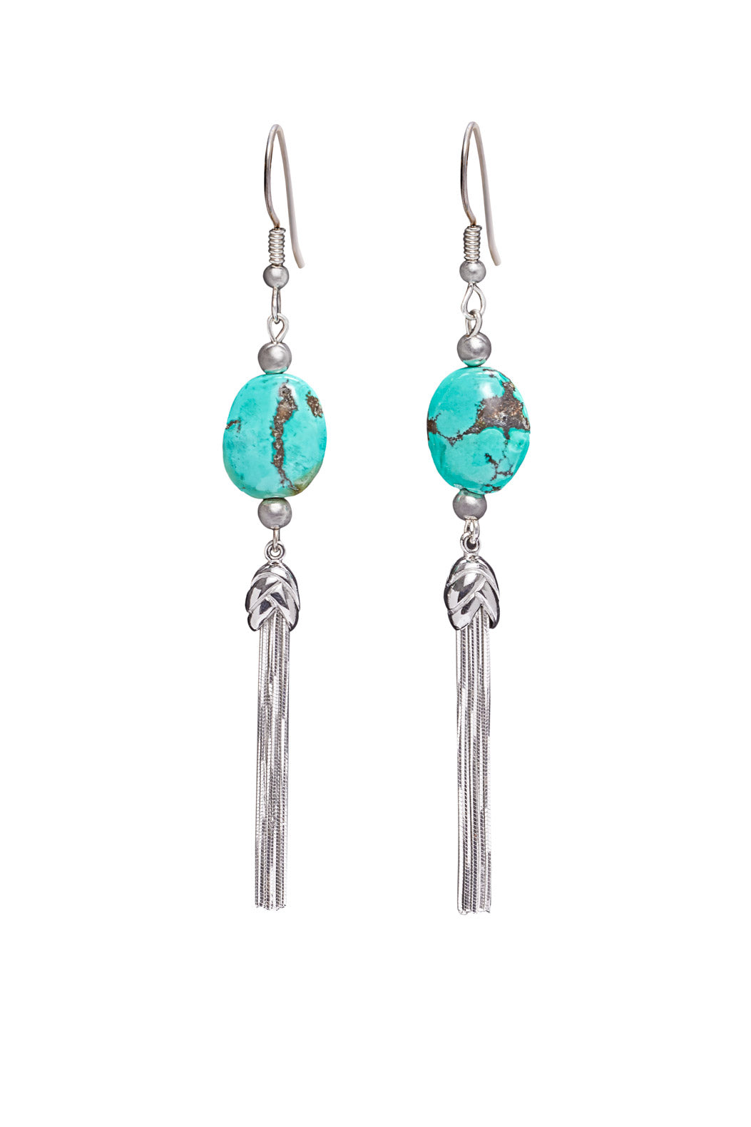 MODERN TURQUOISE AND STERLING SILVER TASSEL EARRINGS