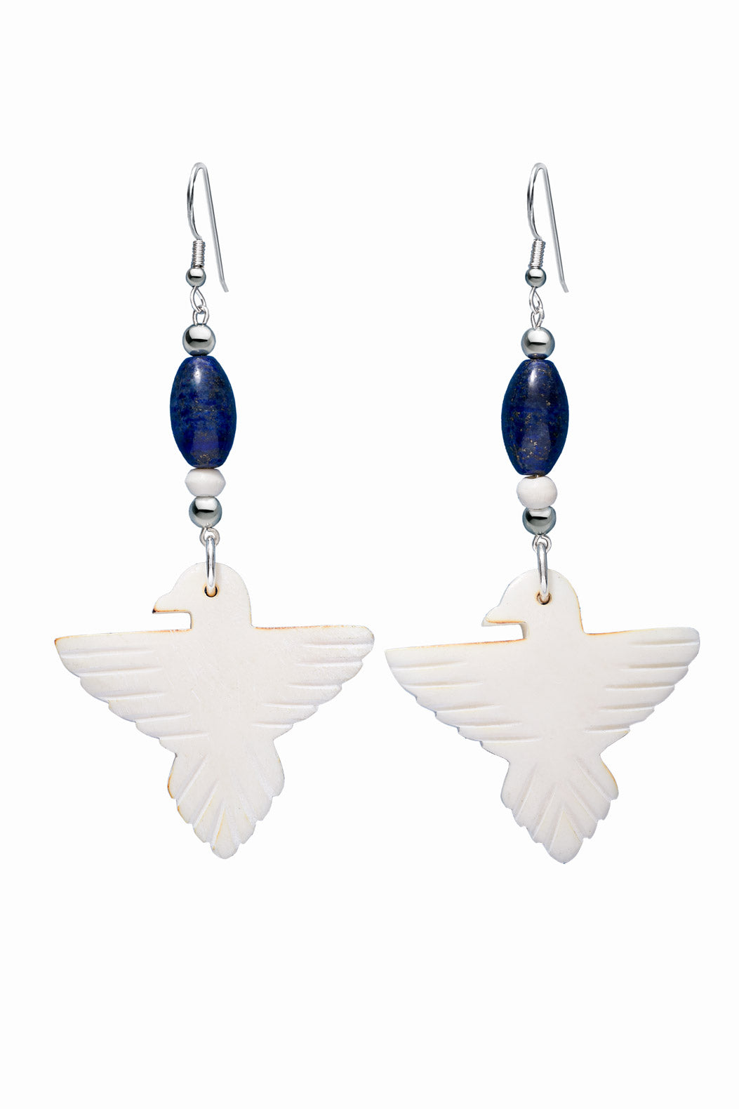 LAPIS AND CREAM THUNDERBIRD EARRINGS