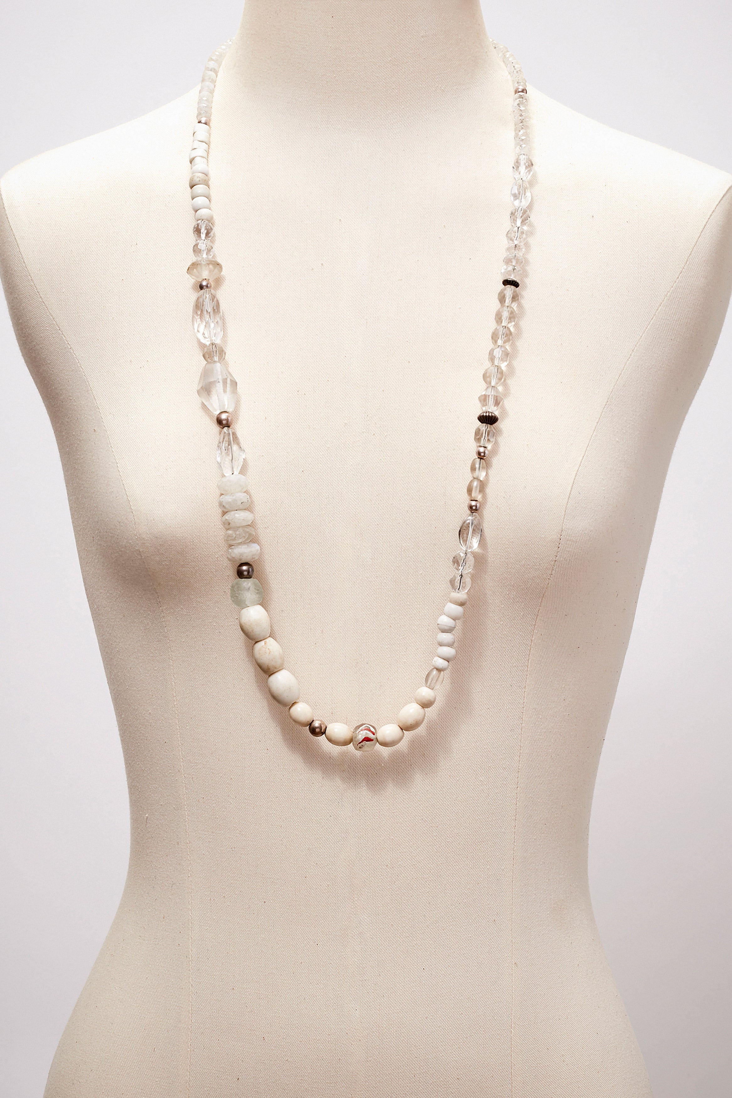 CRYSTAL QUARTZ AND OXIDIZED STERLING SILVER WHITE AND RED ARROW NECKLACE