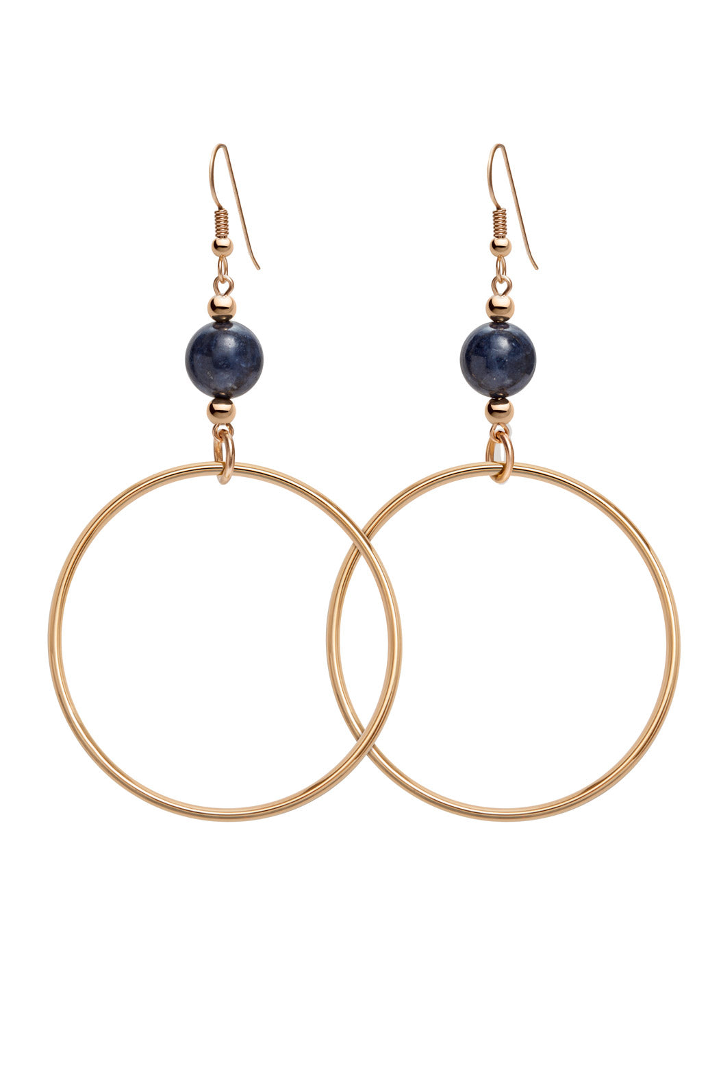 NAVY SAPPHIRE CLASSIC GOLD HOOP EARRINGS