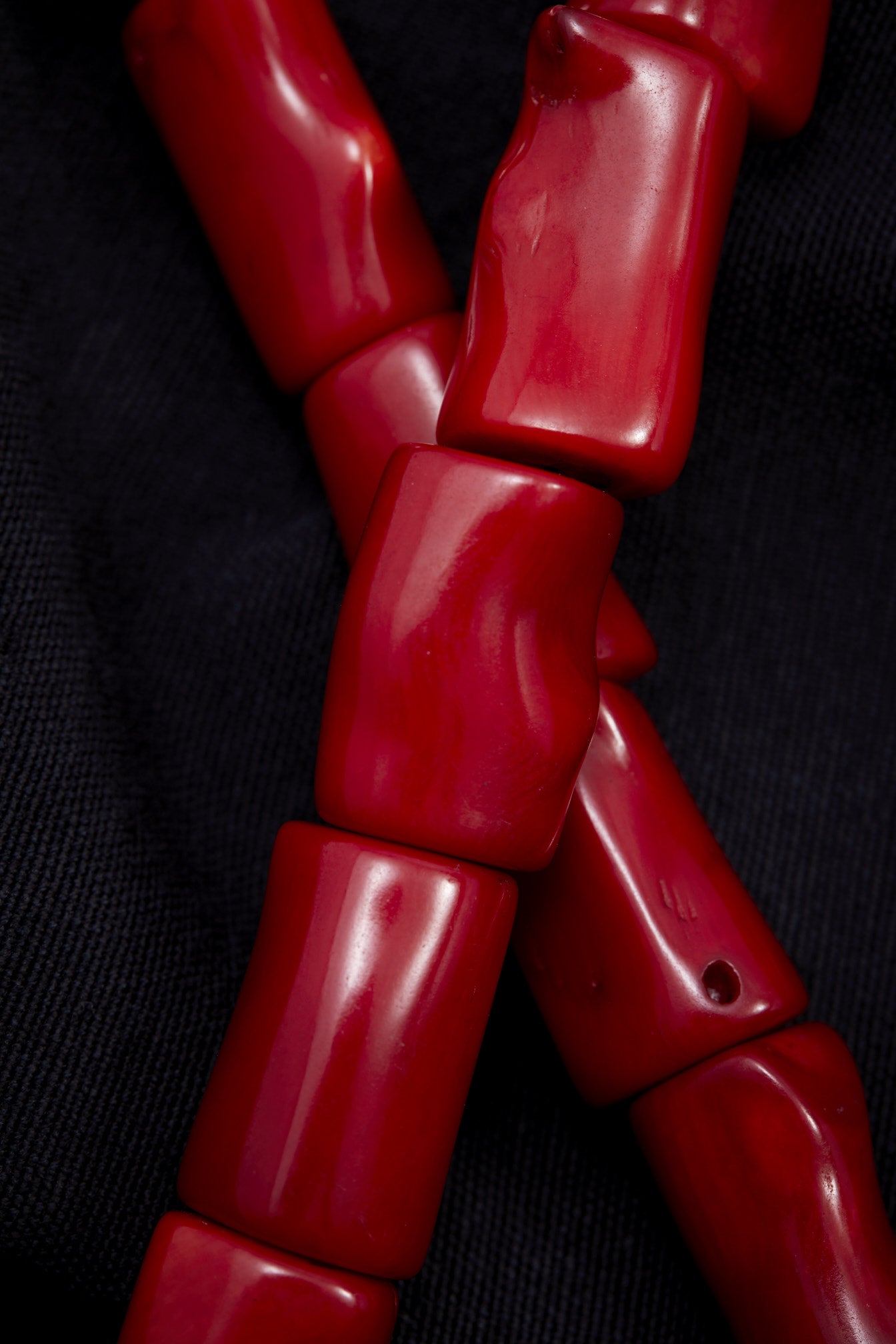 LONG CORAL RED AND STERLING SILVER NECKLACE