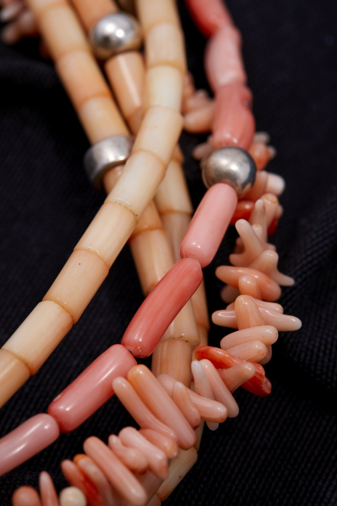 MULTI STRAND PINK CORAL AND STERLING SILVER NECKLACE