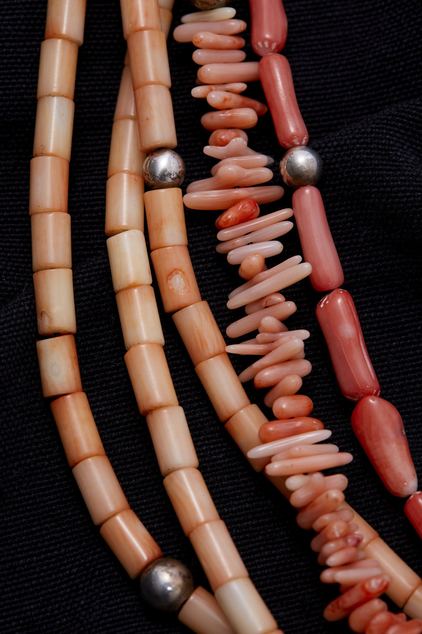 MULTI STRAND PINK CORAL AND STERLING SILVER NECKLACE