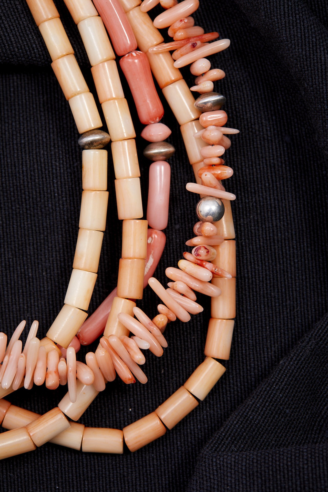 MULTI STRAND PINK CORAL AND STERLING SILVER NECKLACE