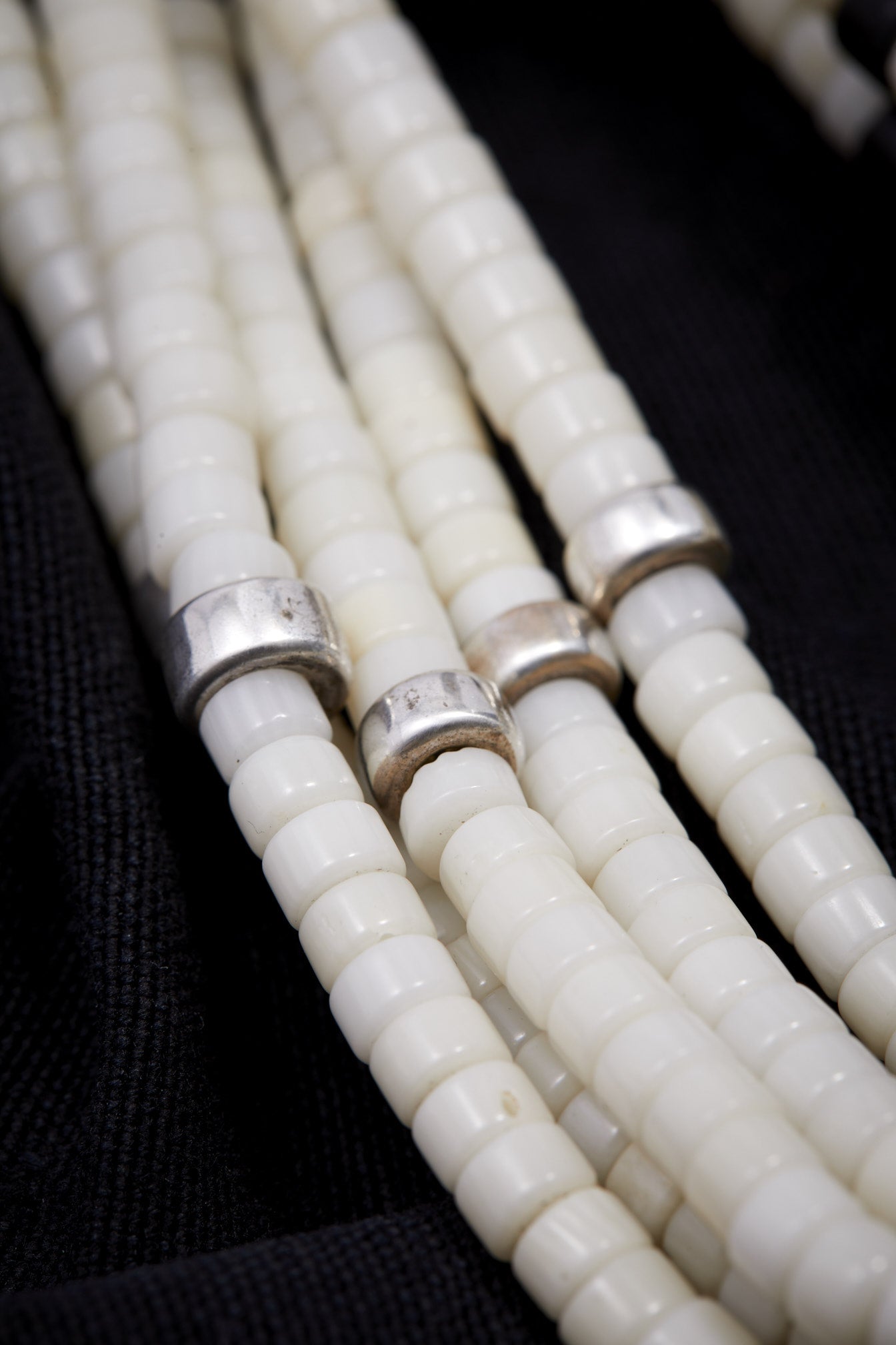 MULTI STRAND WHITE CORAL WITH STERLING SILVER AND BLACK NECKLACE