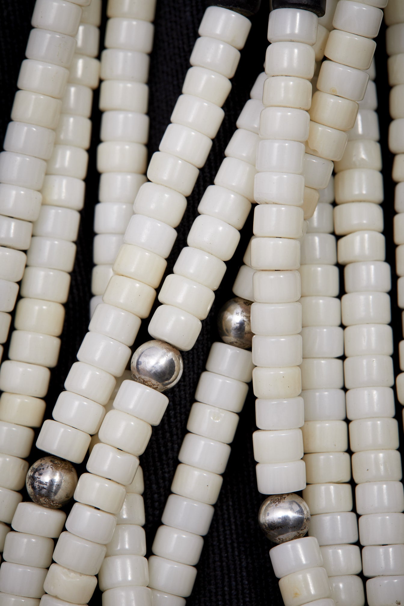 MULTI STRAND WHITE CORAL WITH STERLING SILVER AND BLACK NECKLACE