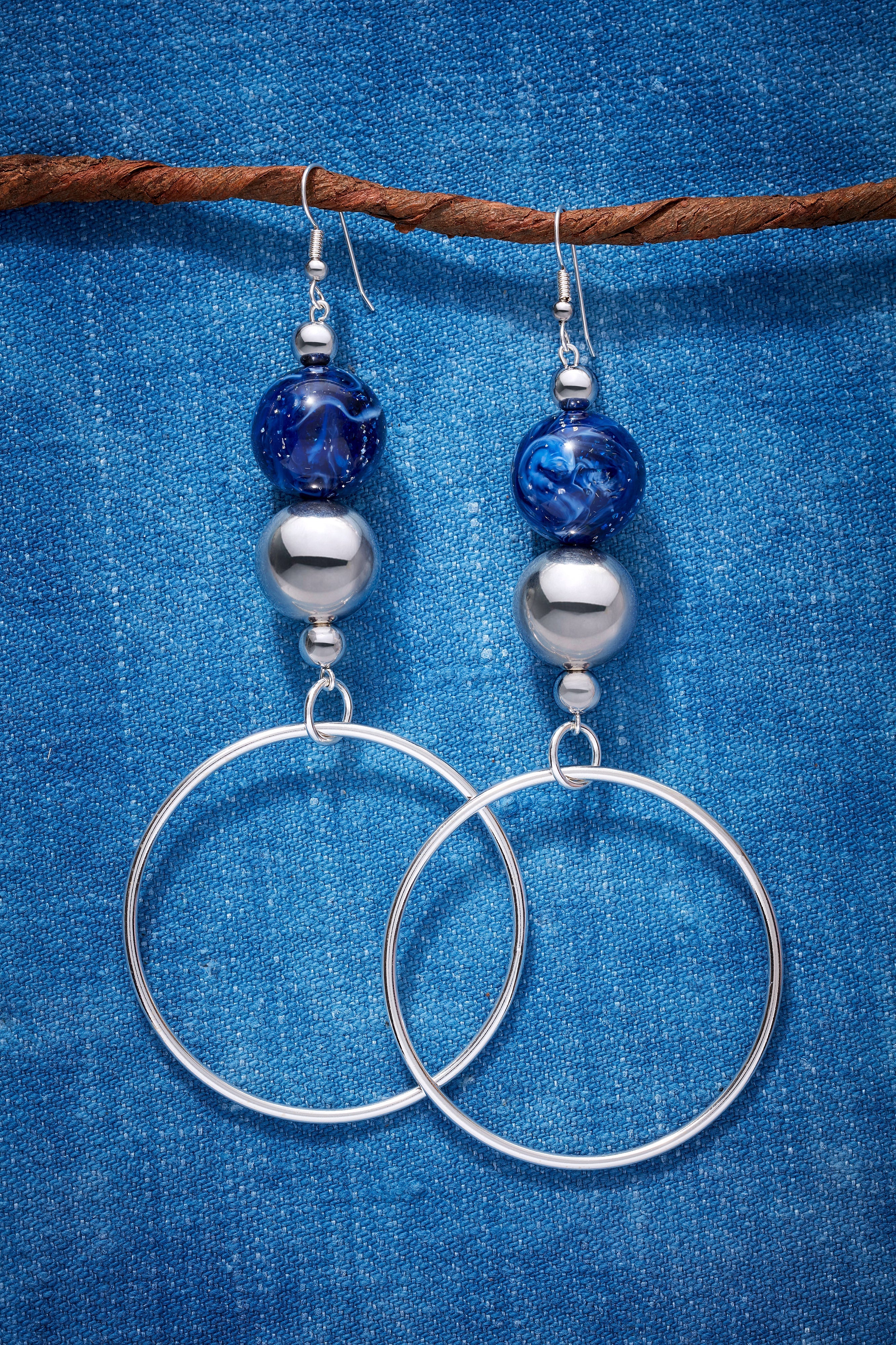 NAVY COSMIC STERLING SILVER HOOP EARRINGS
