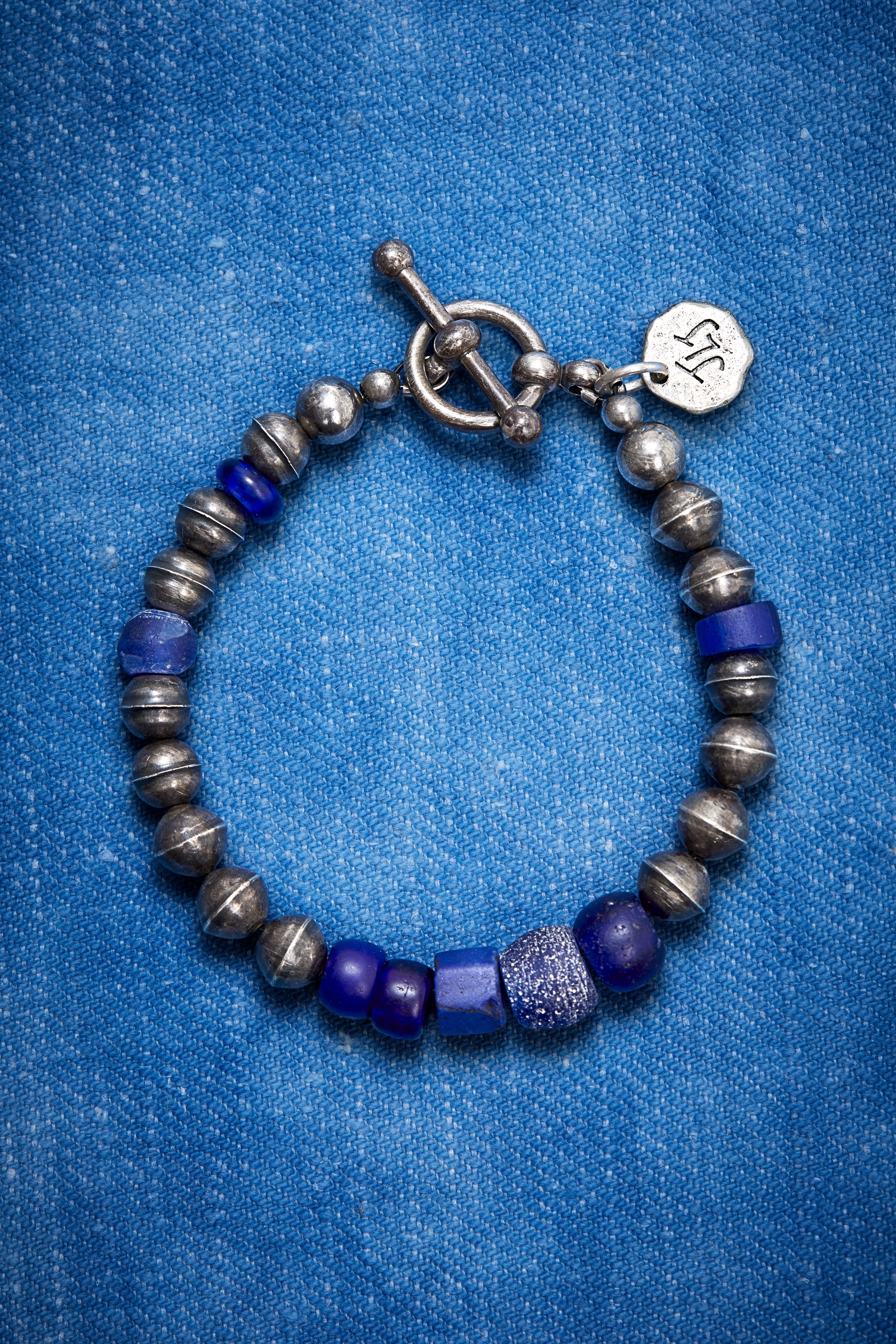 OXIDIZED STERLING SILVER CAMPFIRE BLUE BRACELET