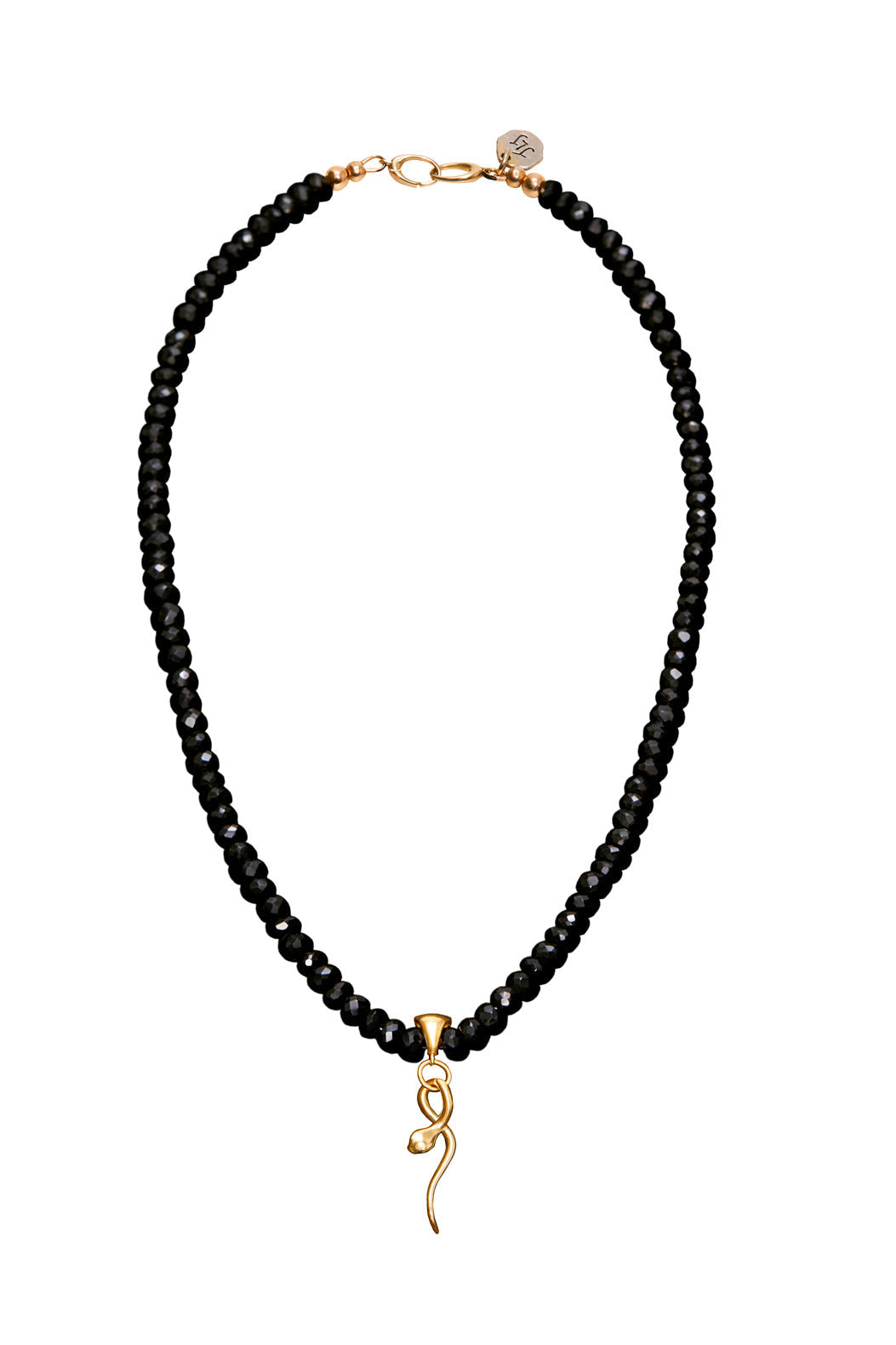 BLACK SPINEL 14K GOLD SNAKE PENDANT