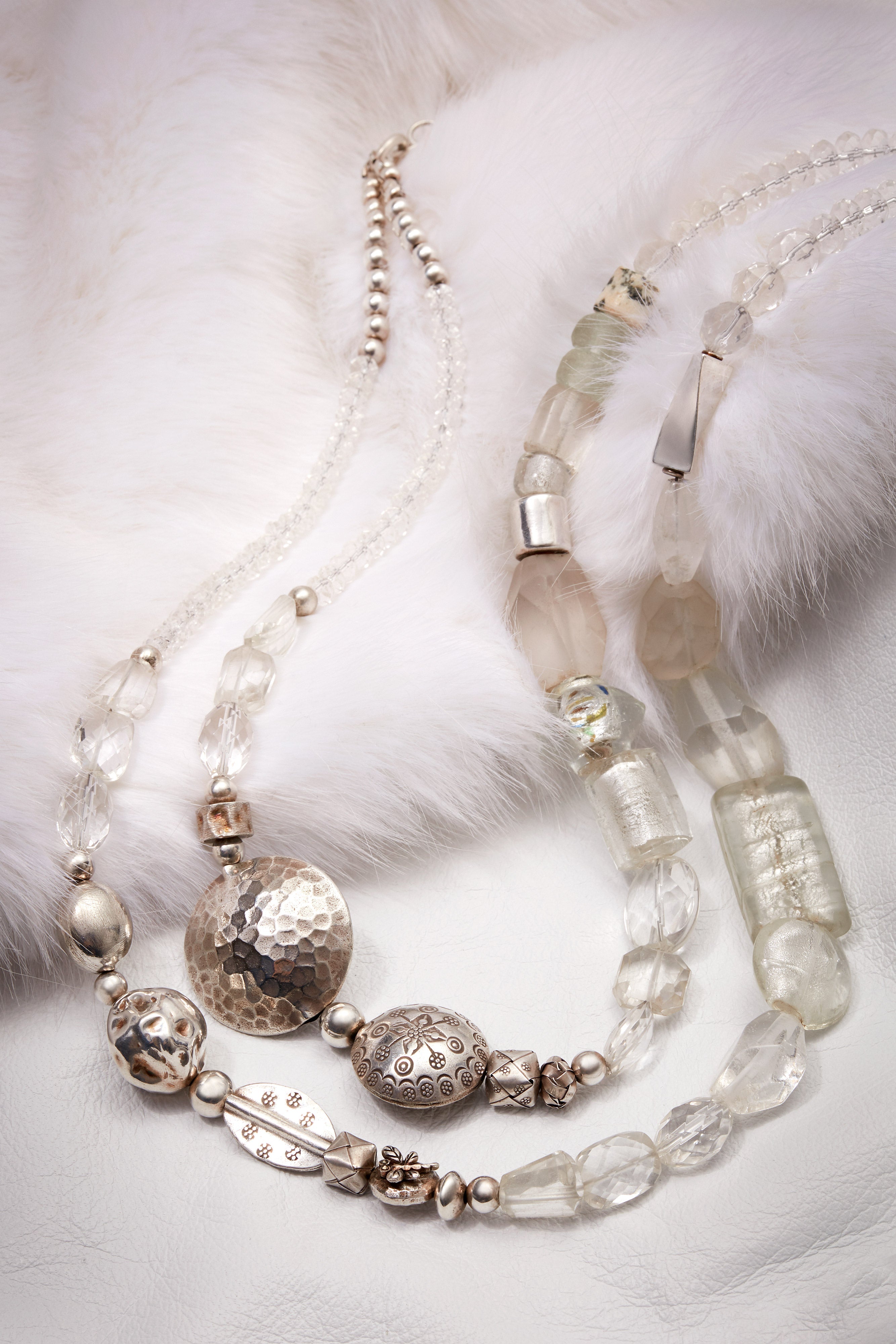 ILLUMINATIONS CRYSTAL QUARTZ AND STERLING SILVER CHUNKY DOUBLE STRAND NECKLACE