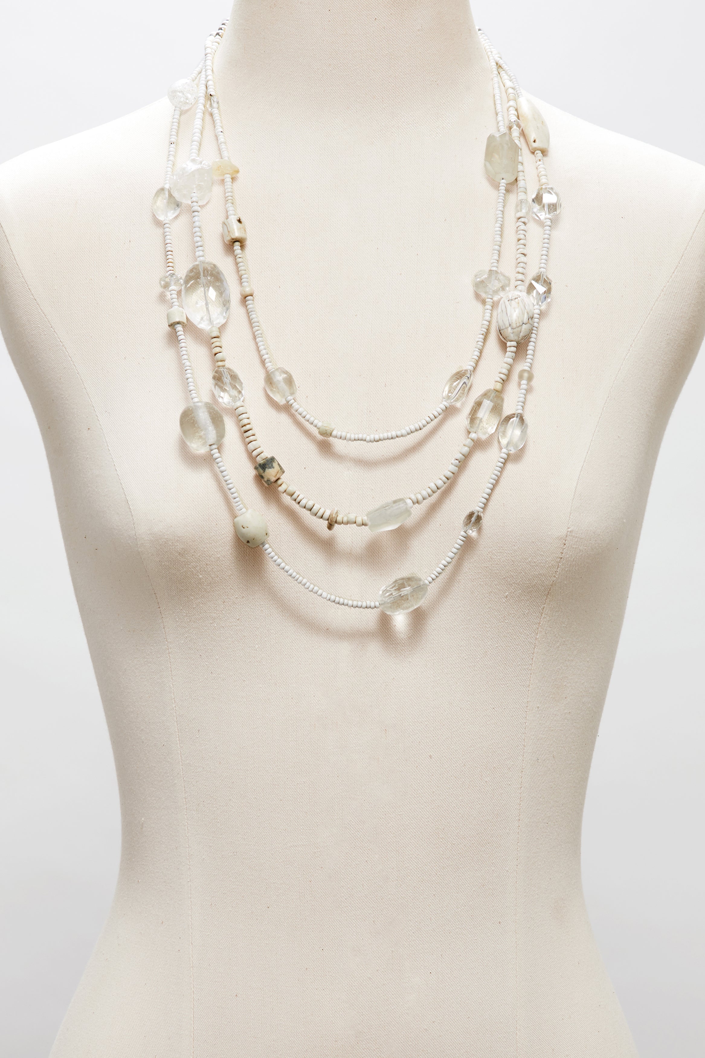CRYSTAL QUARTZ AND SHELL MULTI-STRAND NECKLACE