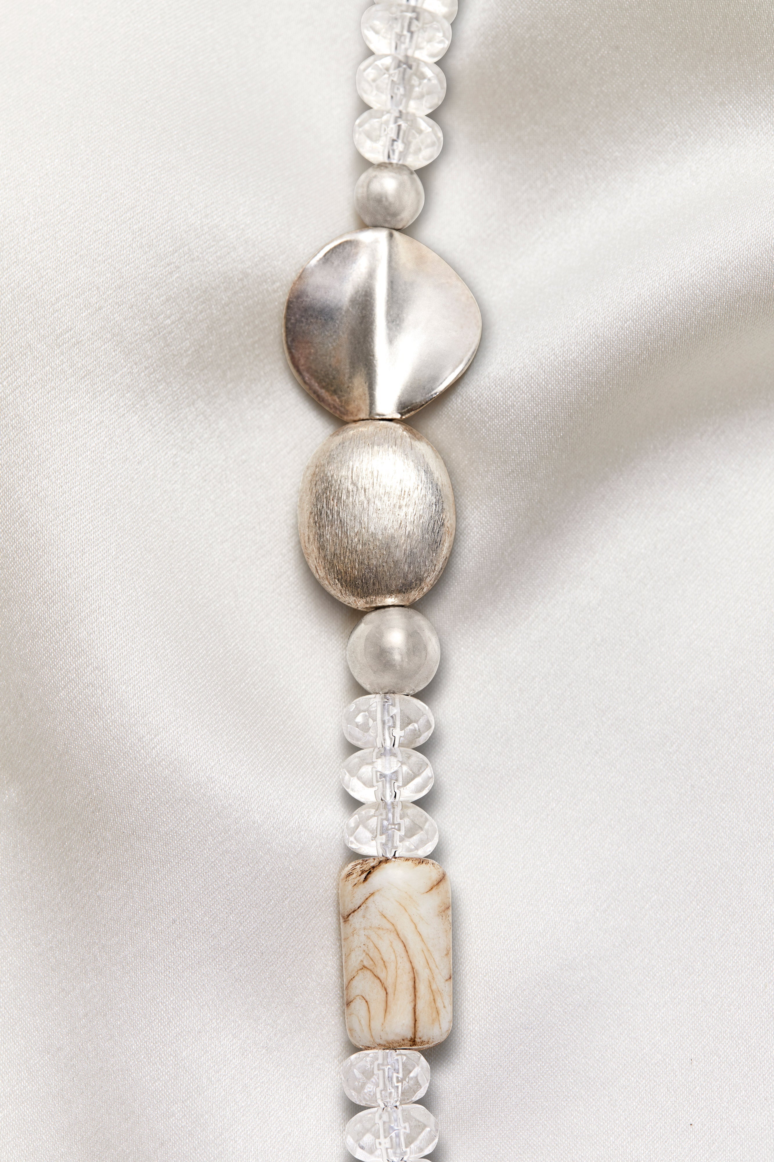 RUGGED CRYSTAL QUARTZ AND BLUE GLASS GRANITE NECKLACE