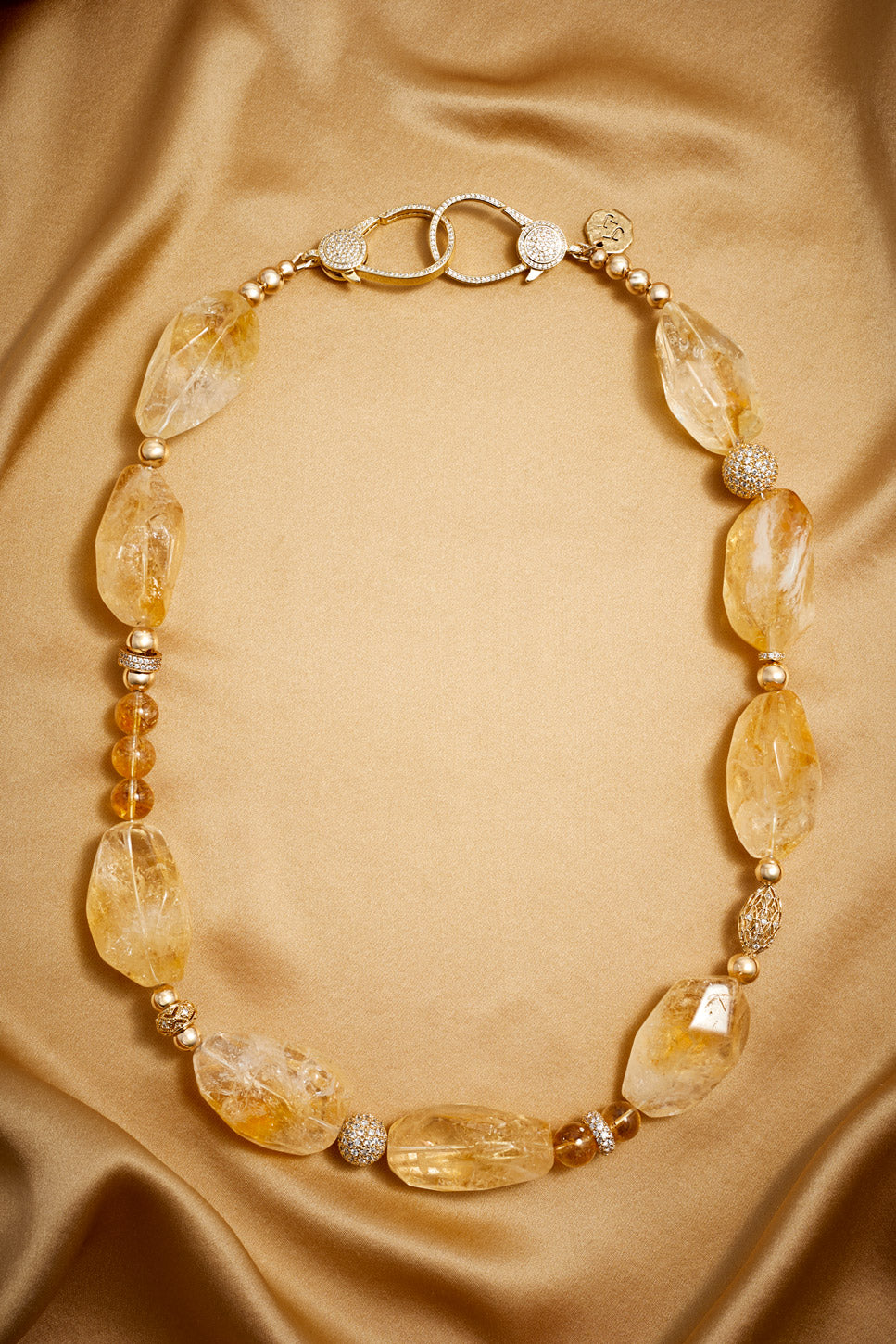 14K GOLD CTRINE AND CUBIC ZIRCONIA LIONESS NECKLACE