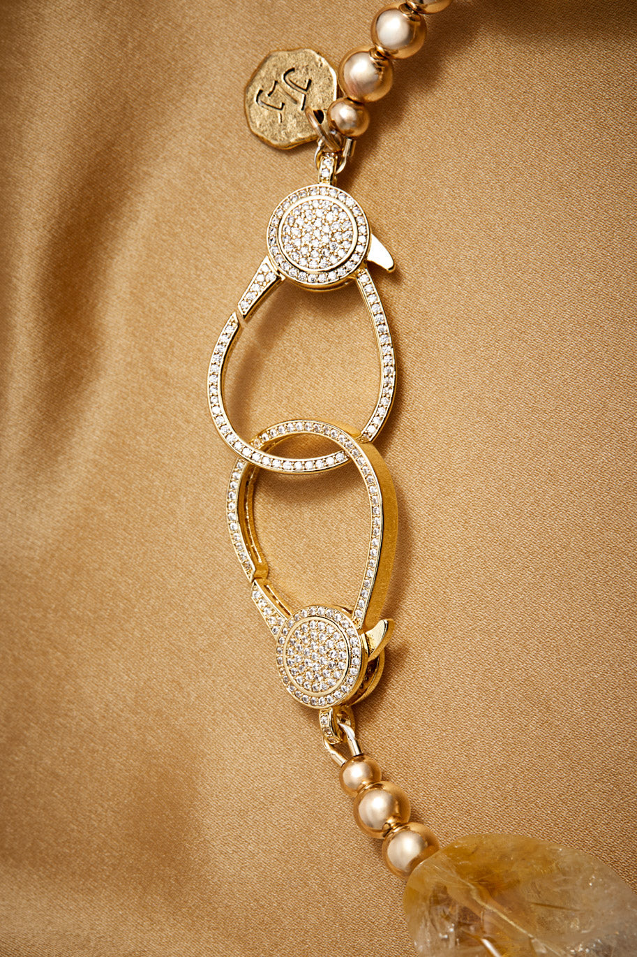 14K GOLD CTRINE AND CUBIC ZIRCONIA LIONESS NECKLACE