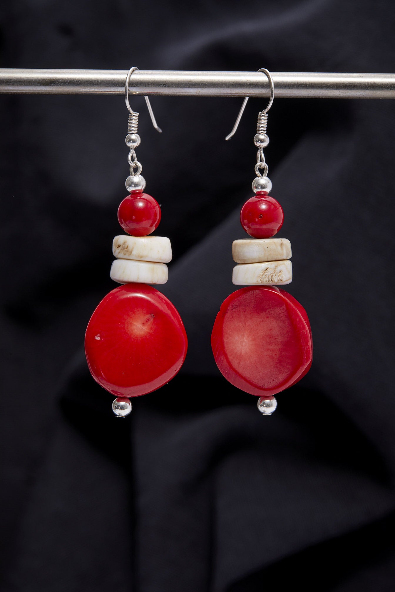 RED CORAL AND CONCH SHELL EARRINGS