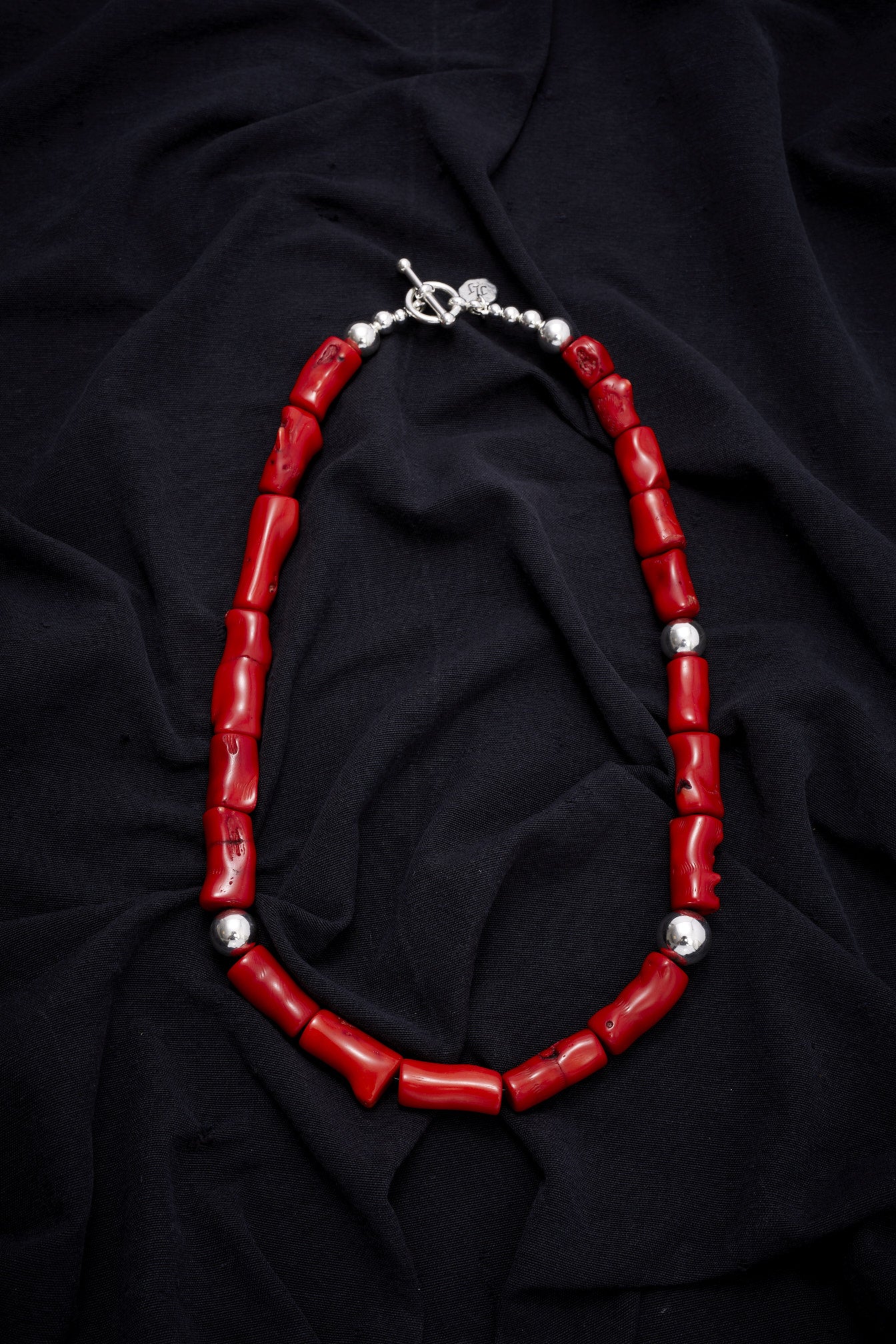 RED CORAL AND STERLING SILVER NECKLACE