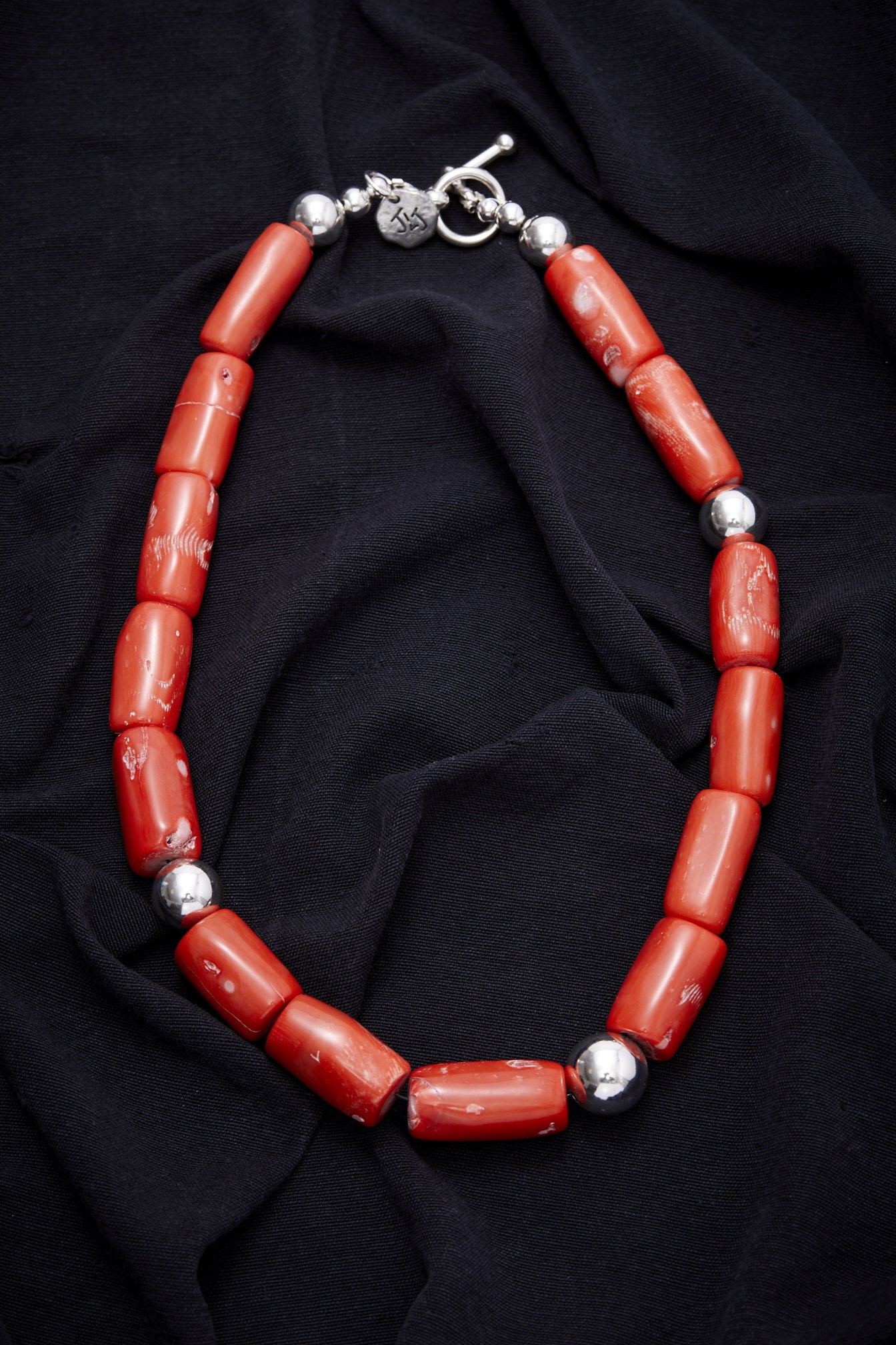 ORANGE CORAL AND STERLING SILVER NECKLACE