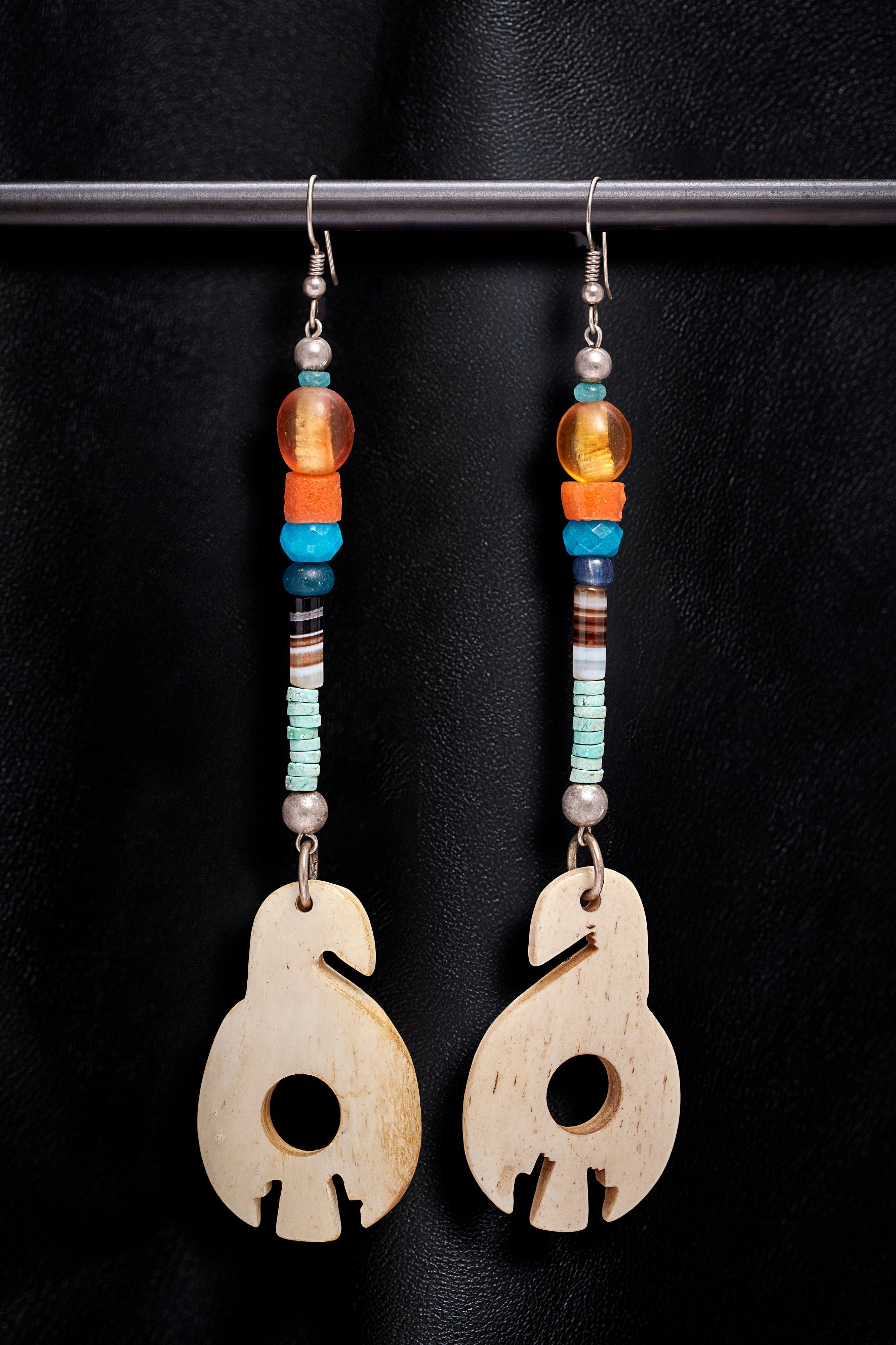 BOLD ORANGE AND TURQUOISE EAGLE EARRINGS