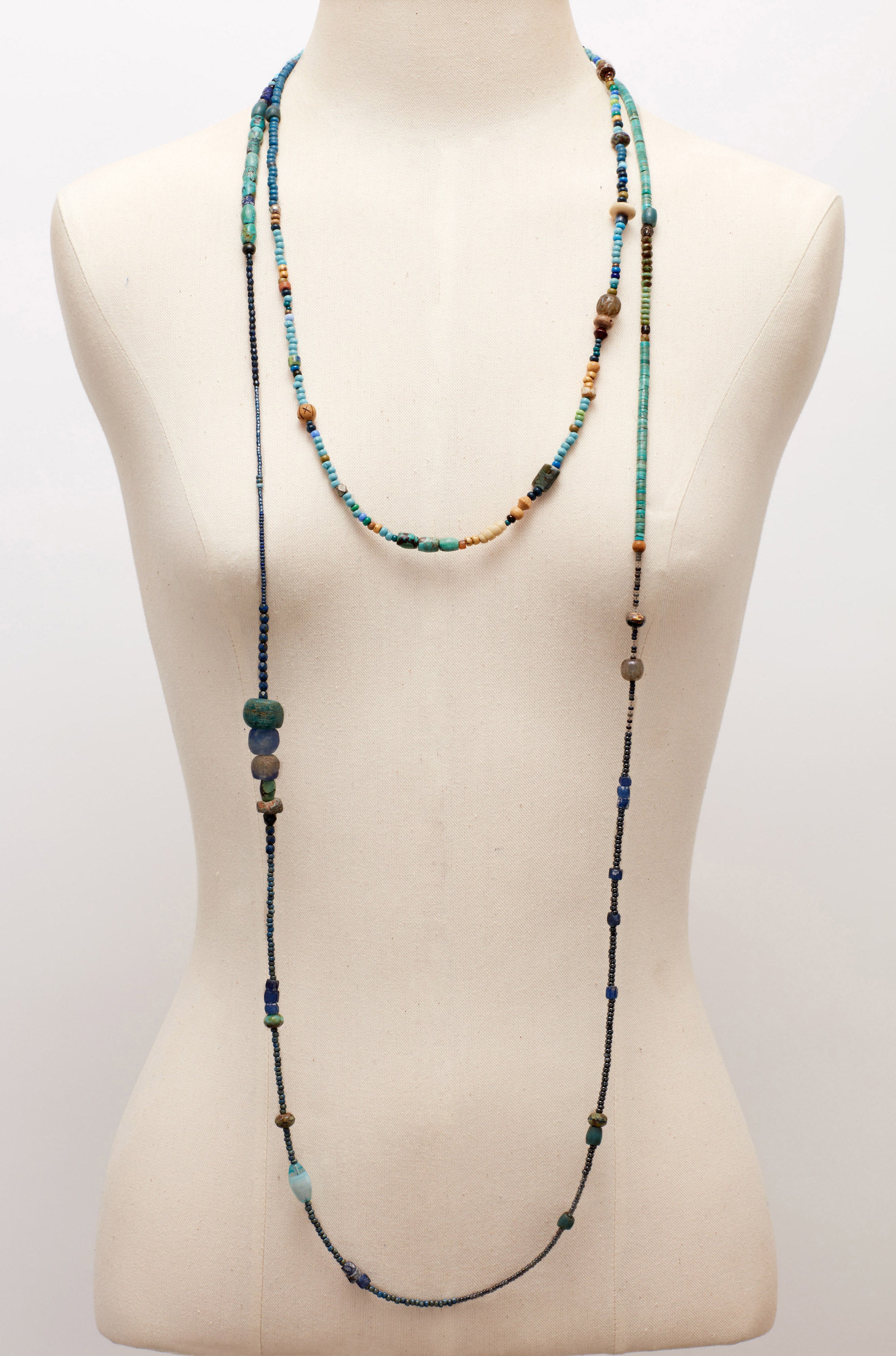 EXTRA LONG TURQUOISE AND INDIGO WORLD NECKLACE