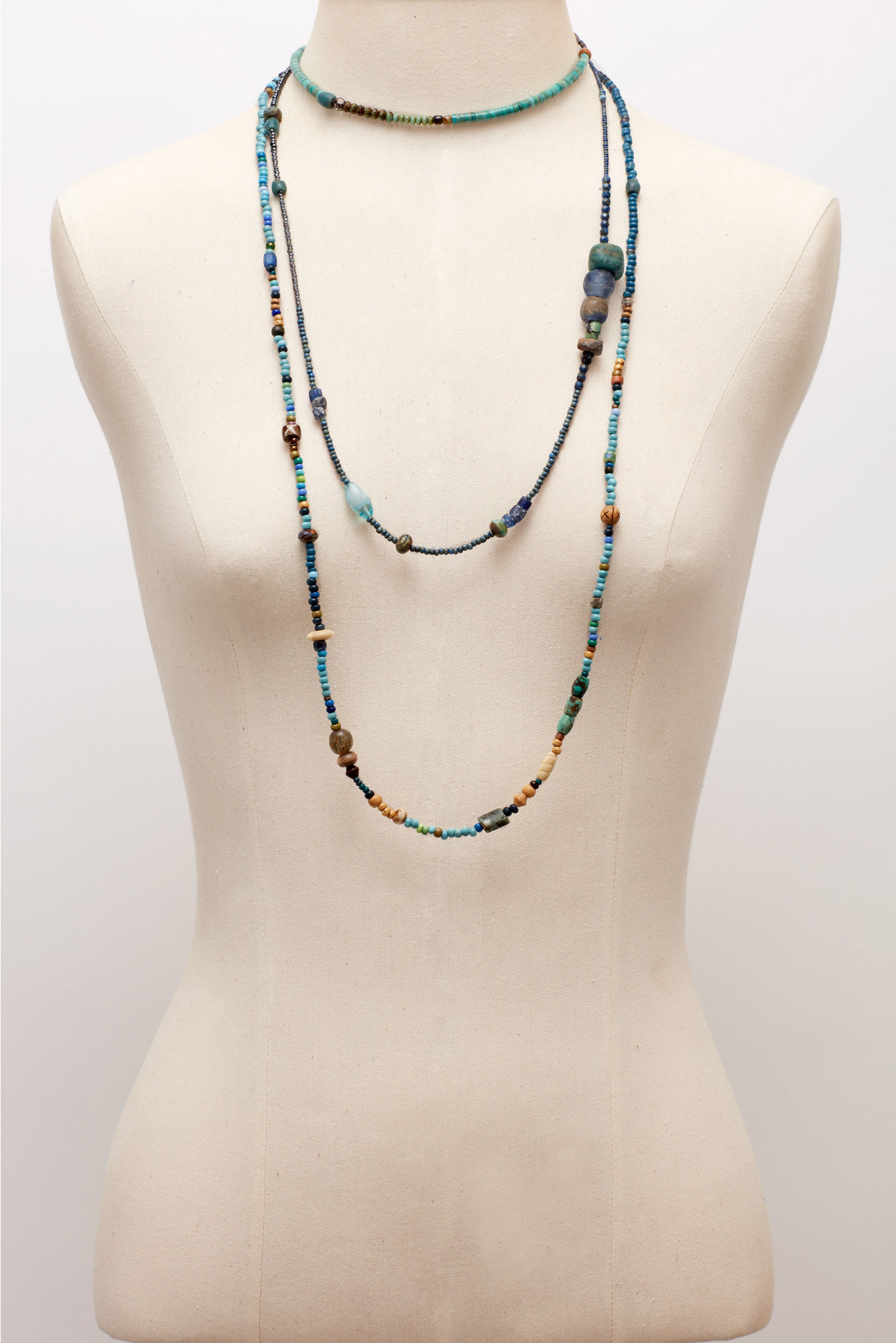 EXTRA LONG TURQUOISE AND INDIGO WORLD NECKLACE