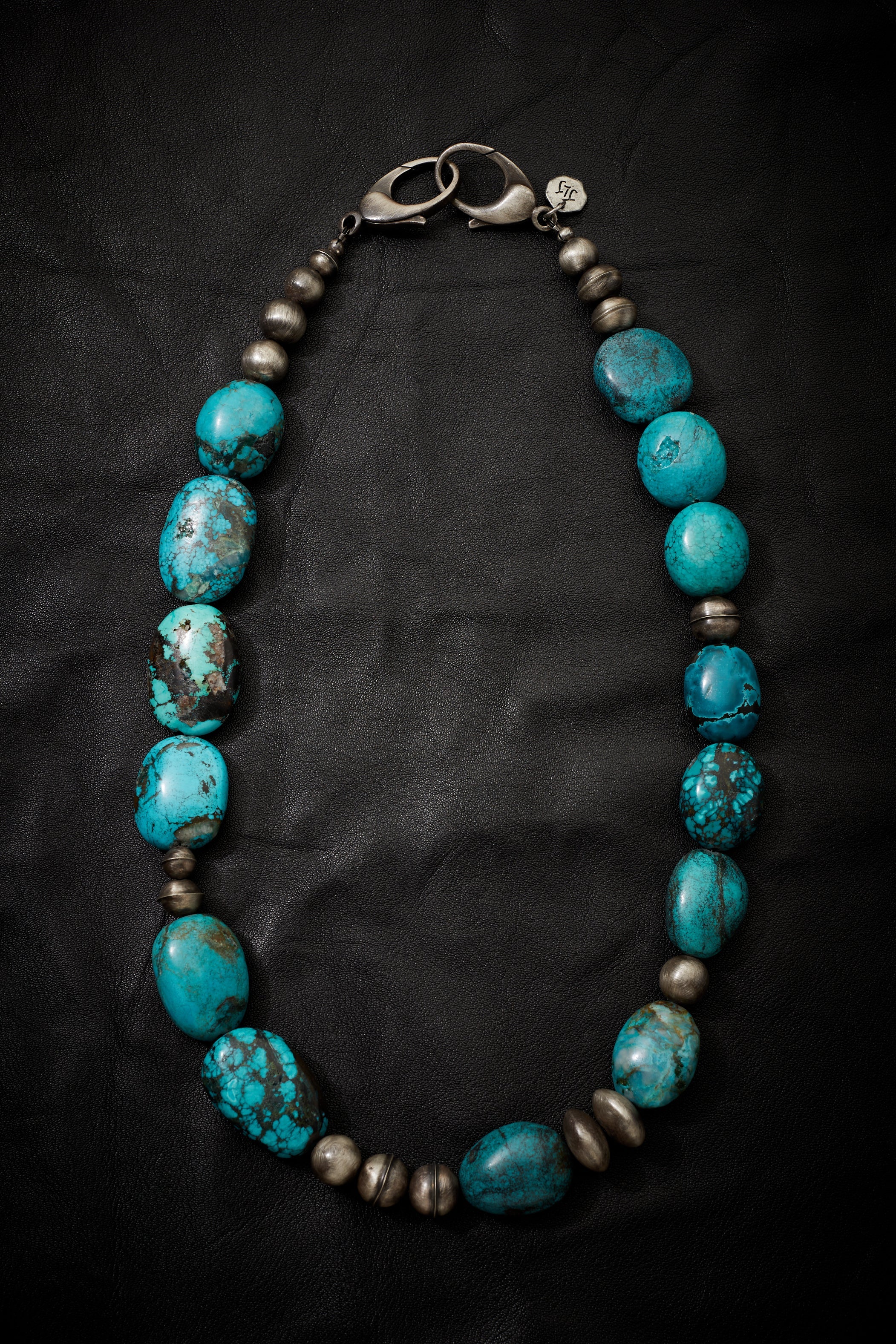 TURQUOISE AND OXIDIZED STERLING SILVER LARGE NECKLACE