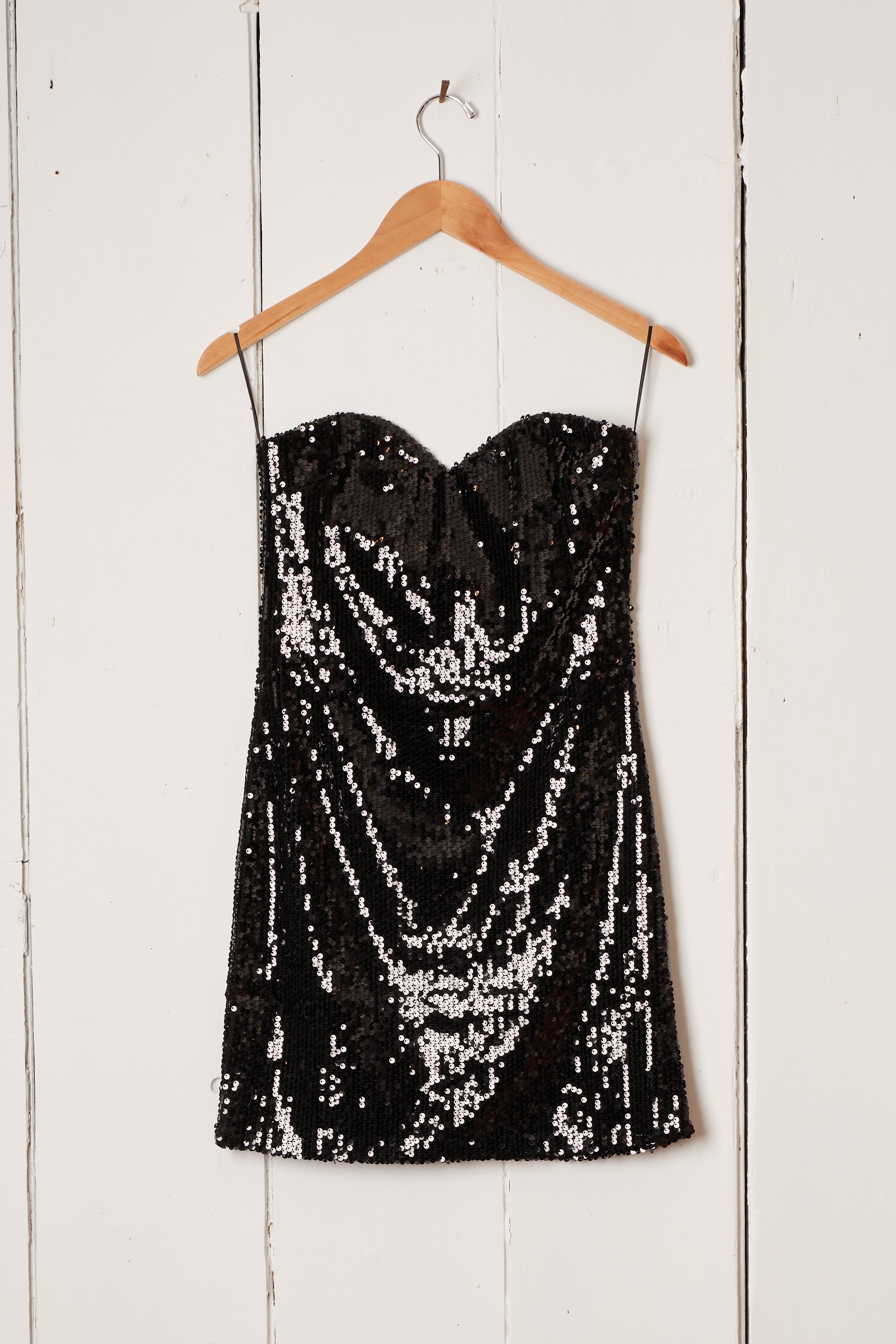 BLACK SEQUIN BUSTIER MINI DRESS