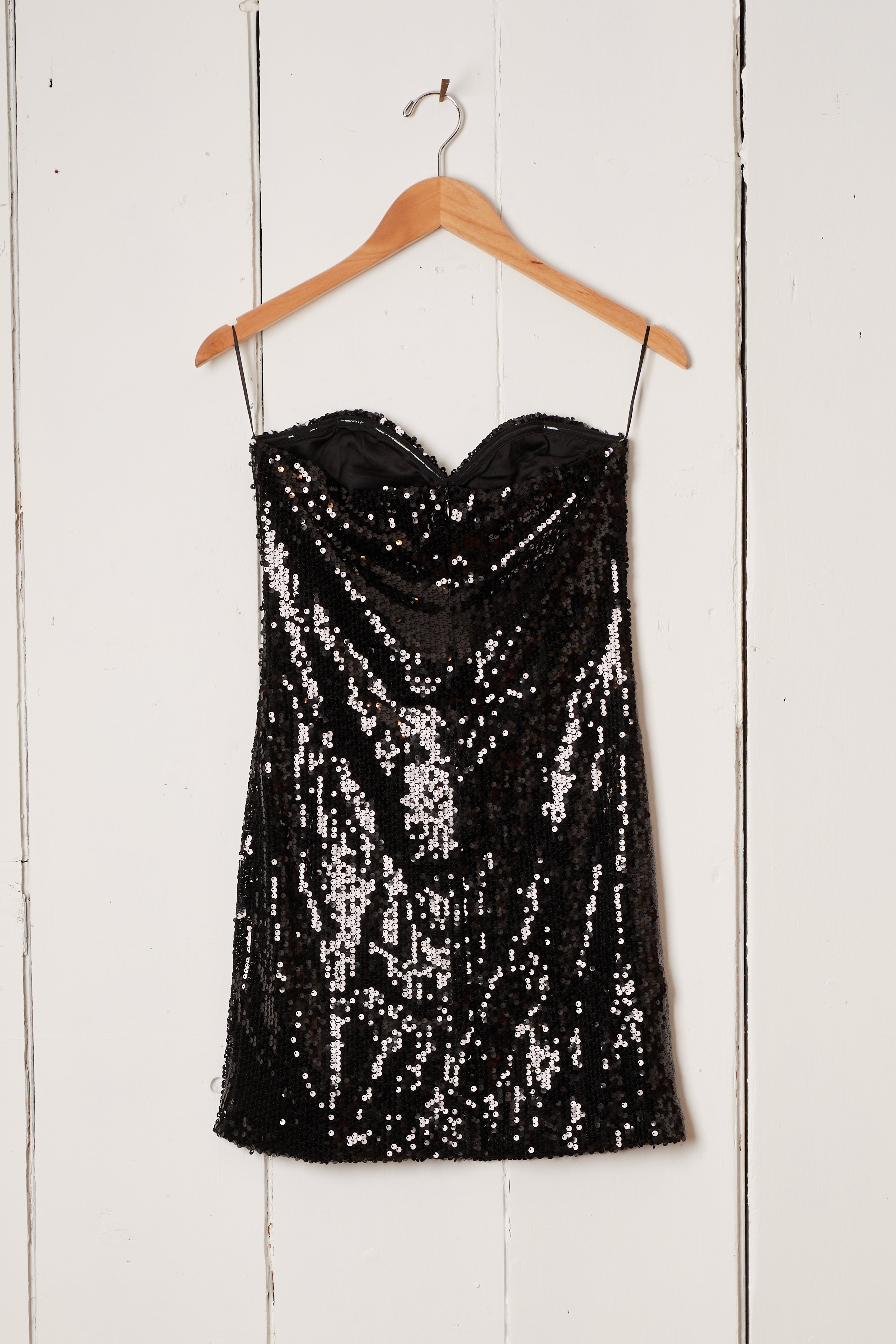 BLACK SEQUIN BUSTIER MINI DRESS