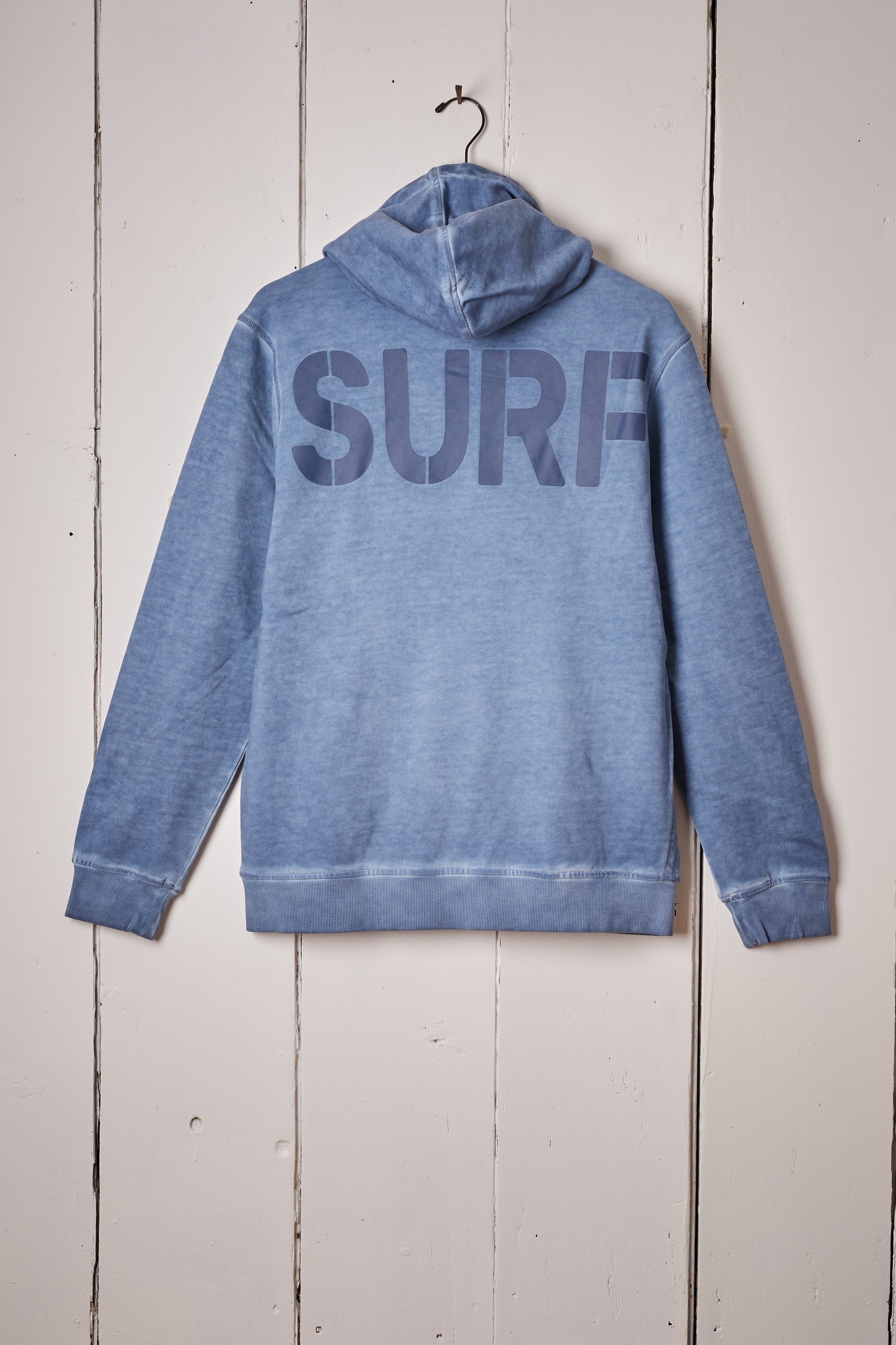 SURF GRAPHIC FADED BLUE HOODED SWEATSHIRT