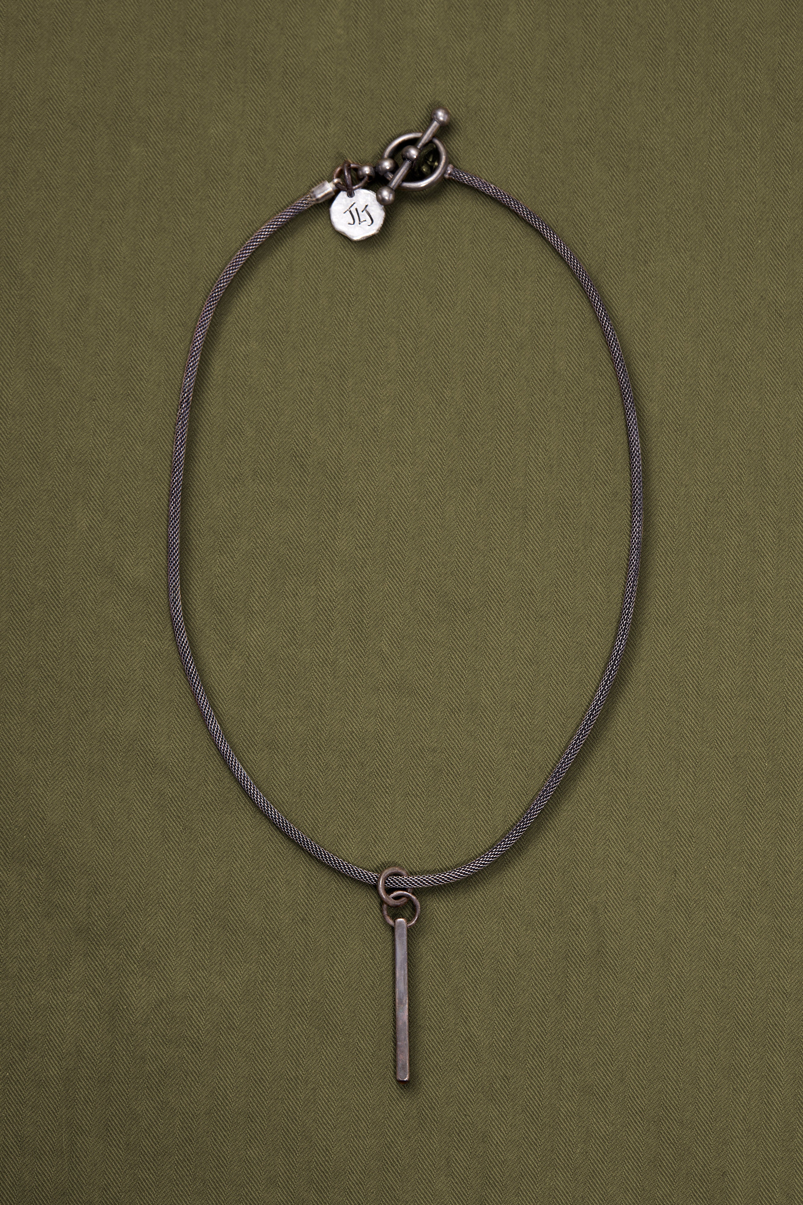 OXIDIZED STERLING SILVER RECTANGLE BAR CHAIN NECKLACE